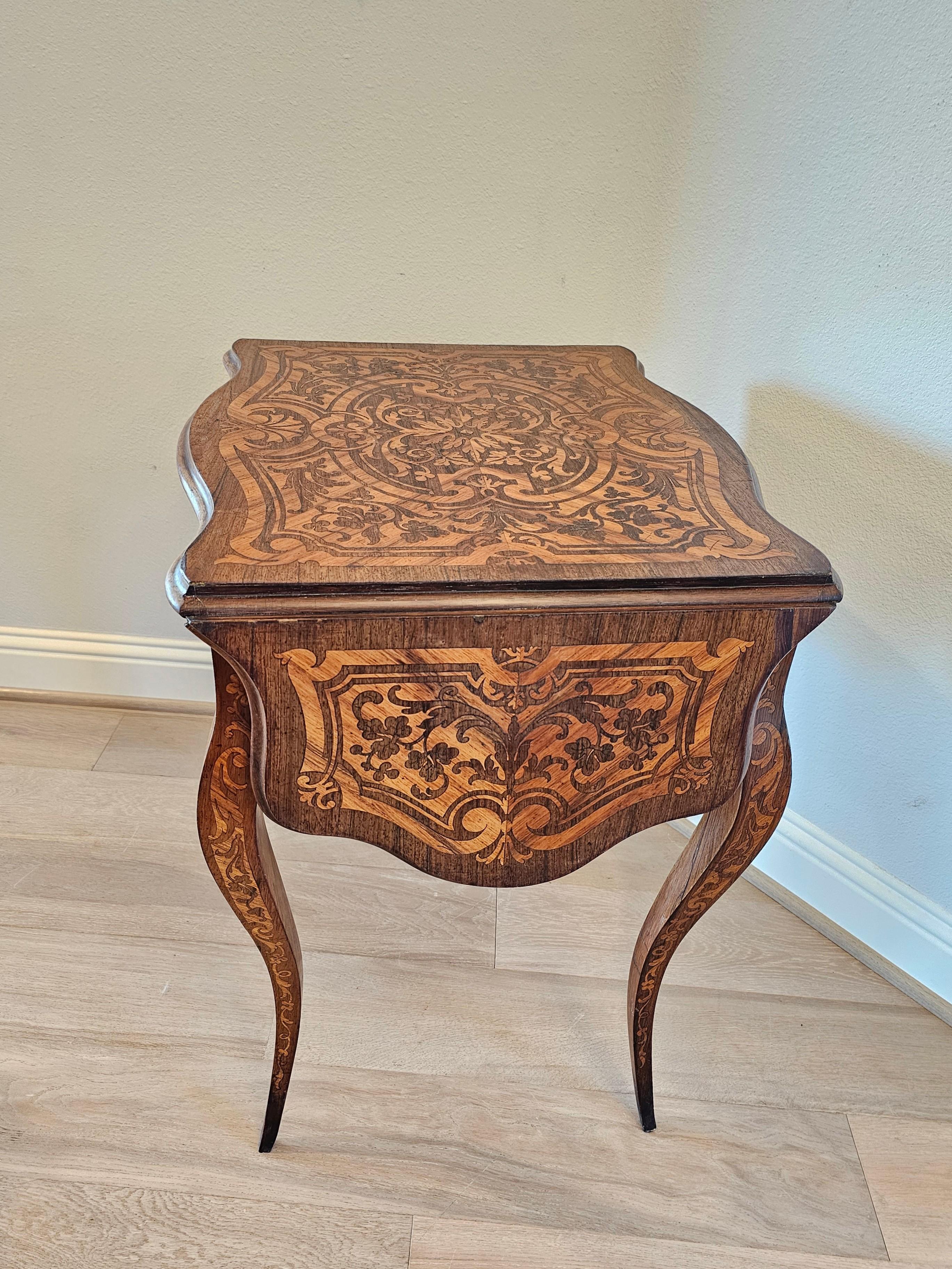 Antique French Mesa Auxiliar de Marquetería de Hoja Caída Estilo Luis XV para Costura en venta 2