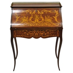 Antique French Louis XV Style Marquetry Inlaid Drop Front Ladies Writing Desk