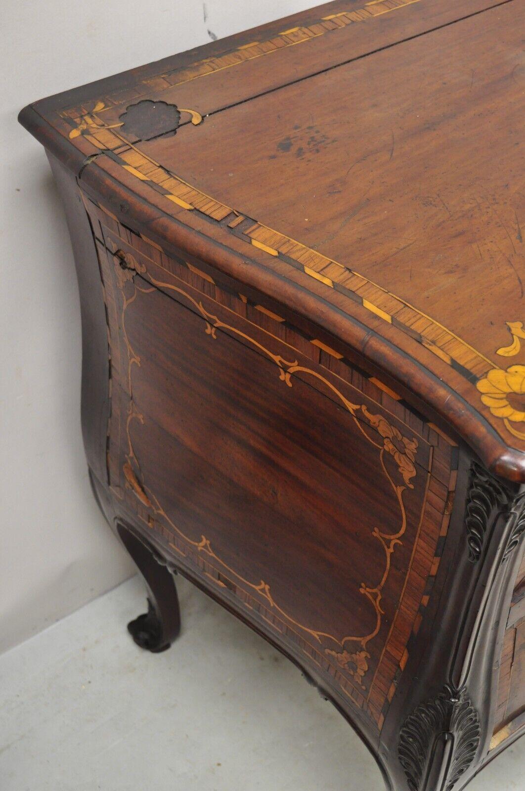 Antique French Louis XV Style Marquetry Inlay Bombe Commode Chest of Drawers TLC For Sale 6