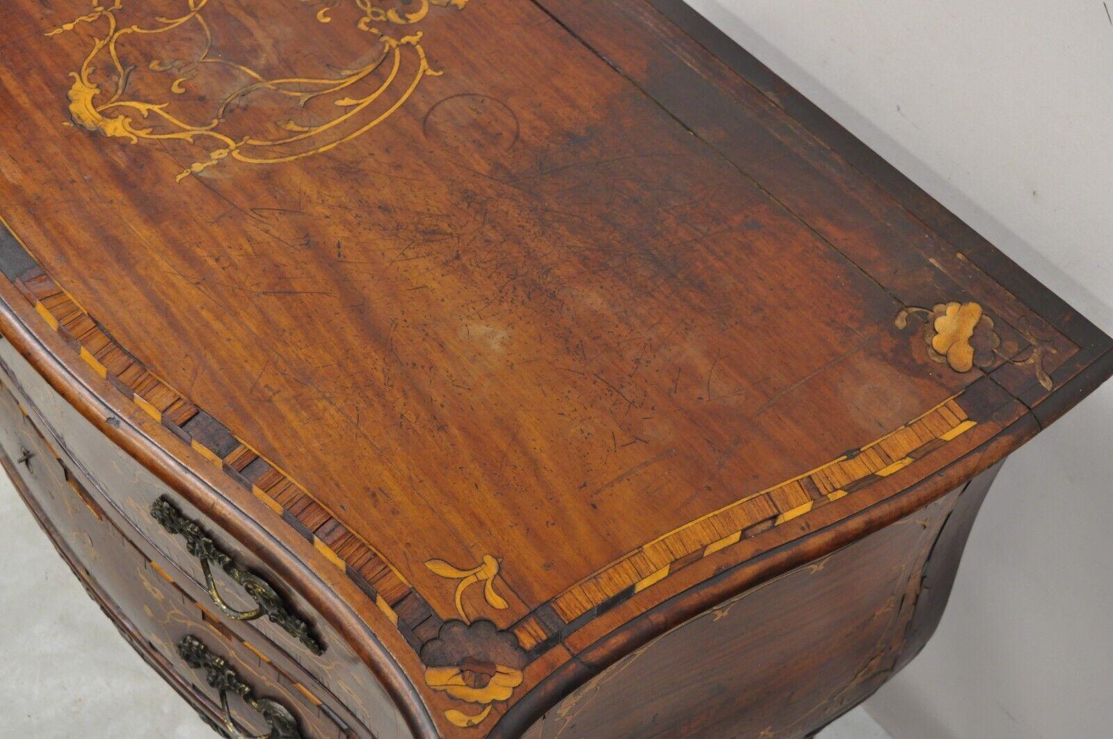 Antique French Louis XV Style Marquetry Inlay Bombe Commode Chest of Drawers TLC For Sale 7