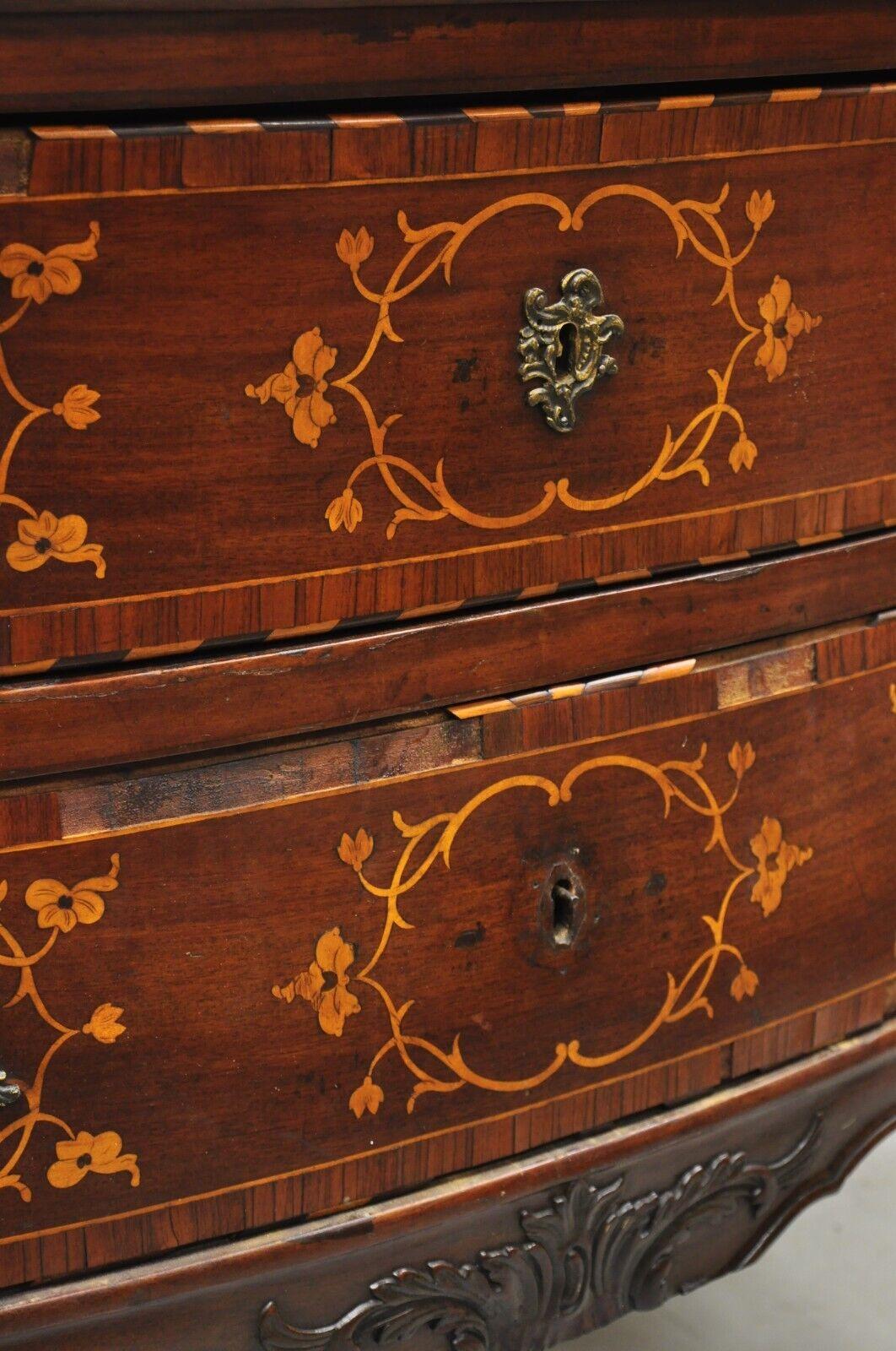 Antique French Louis XV Style Marquetry Inlay Bombe Commode Chest of Drawers TLC For Sale 2
