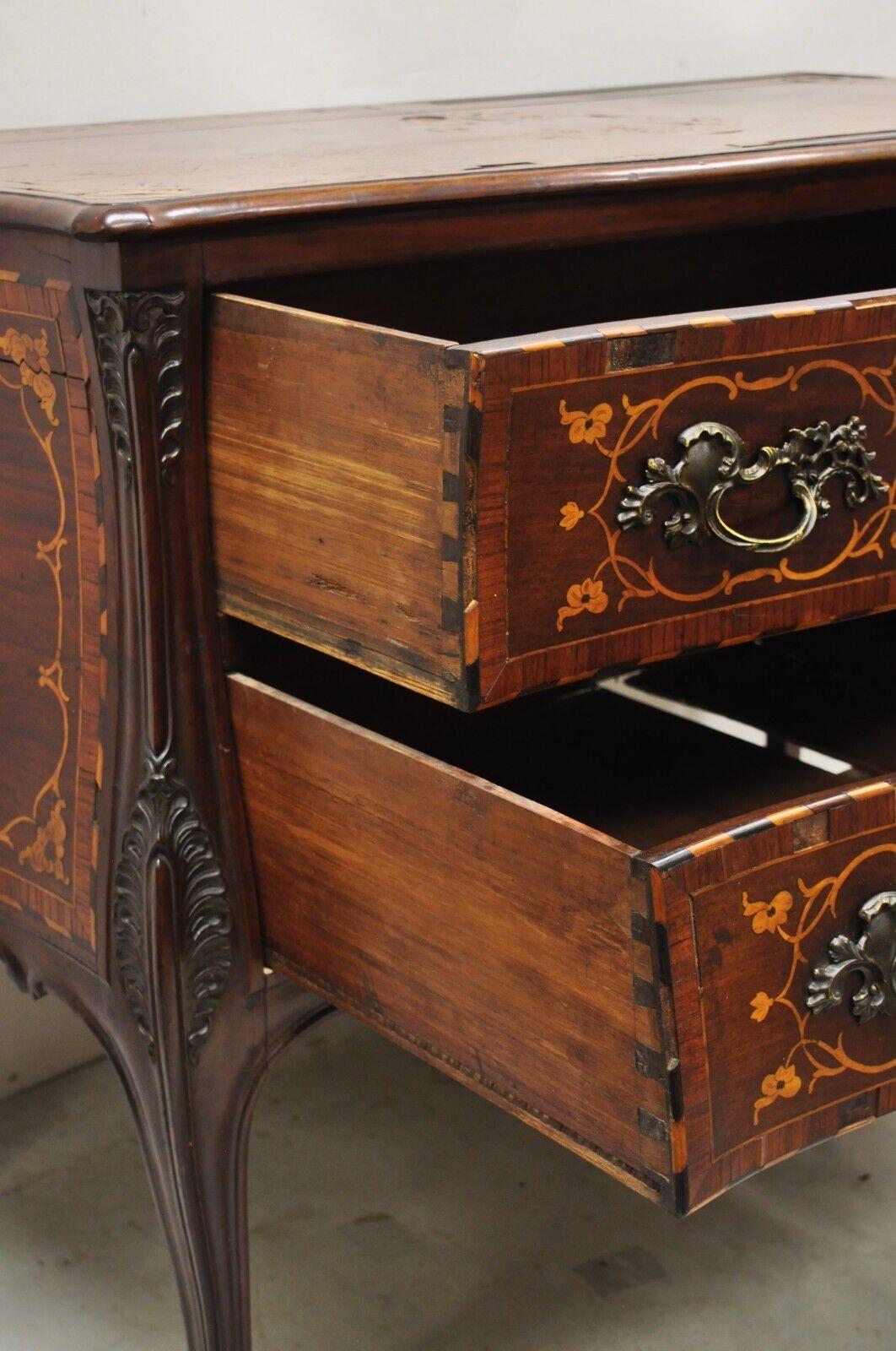Antique French Louis XV Style Marquetry Inlay Bombe Commode Chest of Drawers TLC For Sale 3