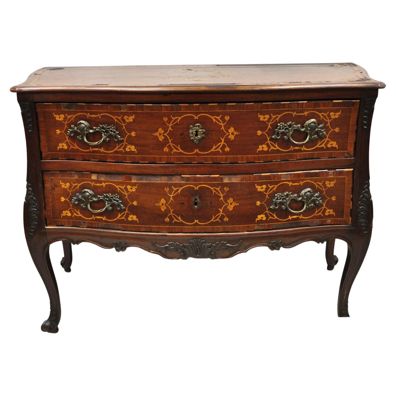 Ancienne commode bombée française de style Louis XV en marqueterie incrustée TLC