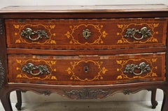 Antique French Louis XV Style Marquetry Inlay Walnut Bombe Commode Chest Dresser