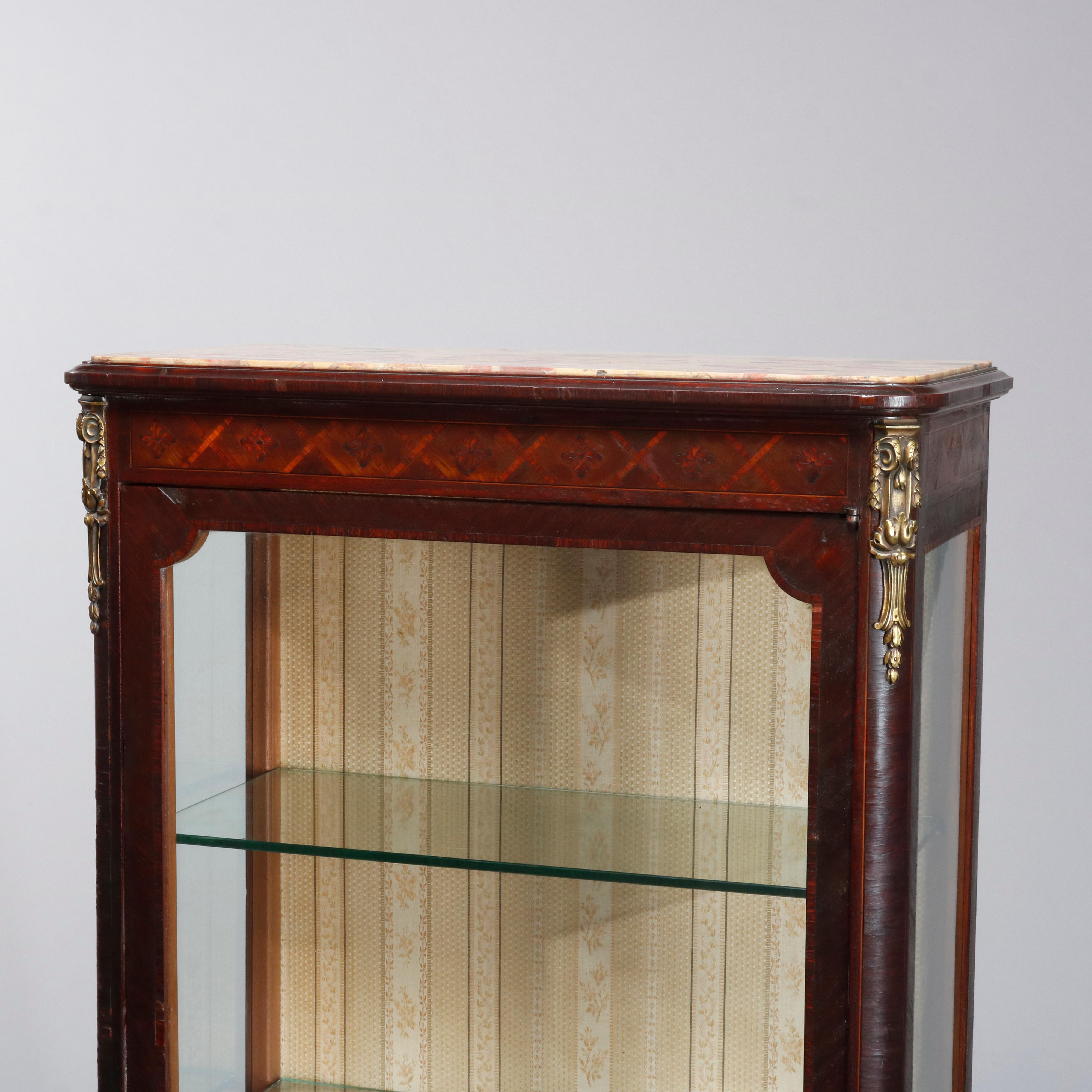 Antique French Louis XV Style Marquetry and Ormolu Decorated Vitrine, circa 1890 4