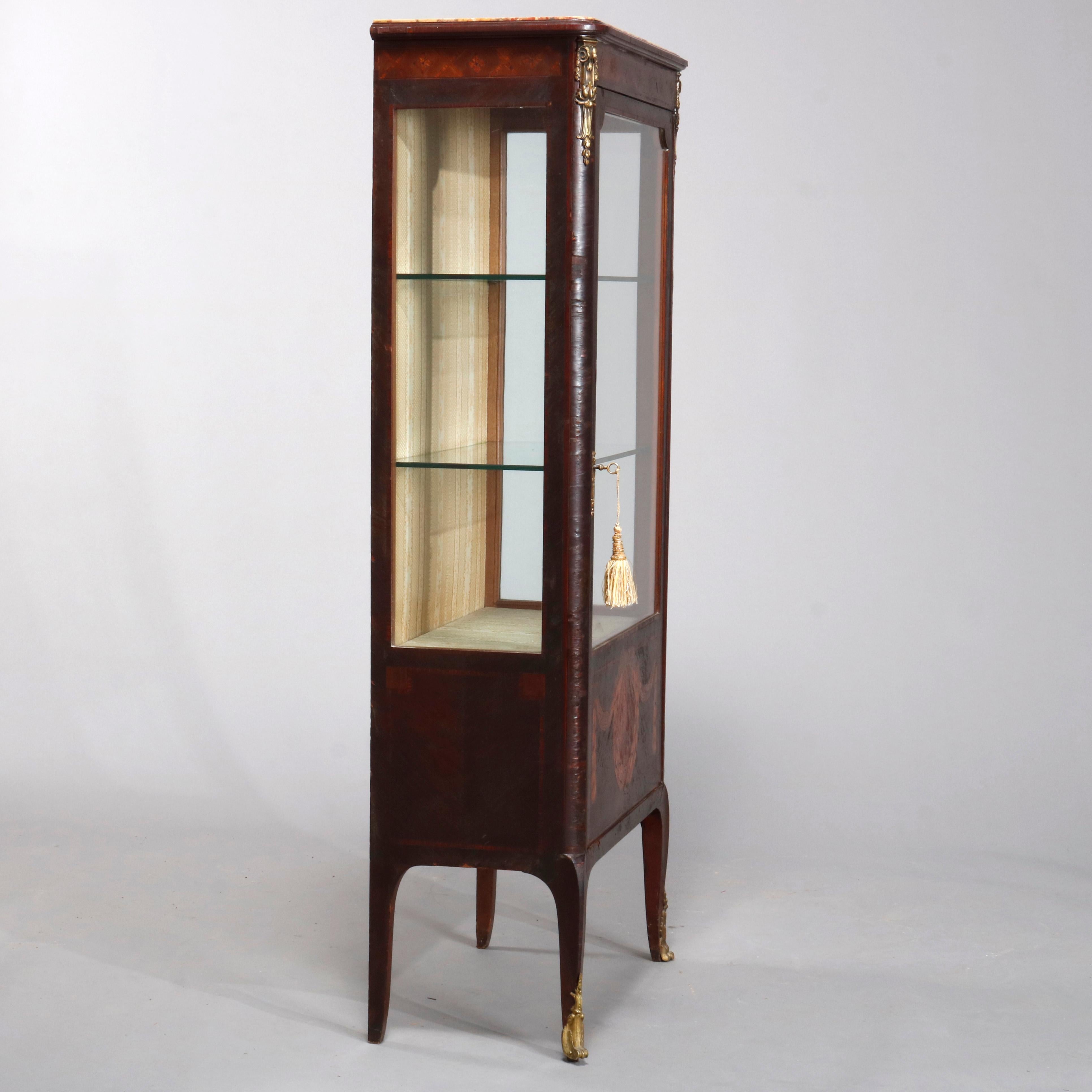 19th Century Antique French Louis XV Style Marquetry and Ormolu Decorated Vitrine, circa 1890