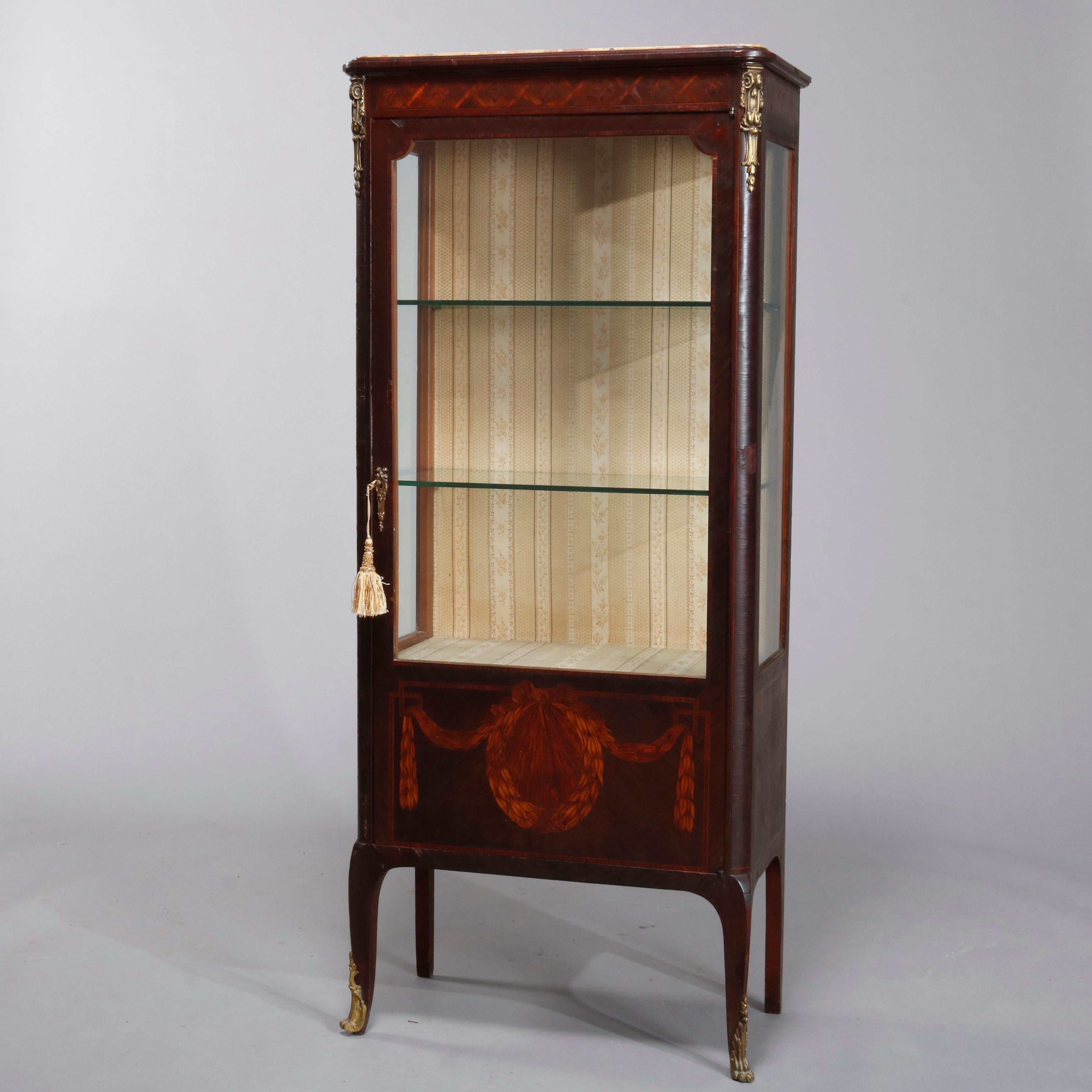Antique French Louis XV Style Marquetry and Ormolu Decorated Vitrine, circa 1890 3