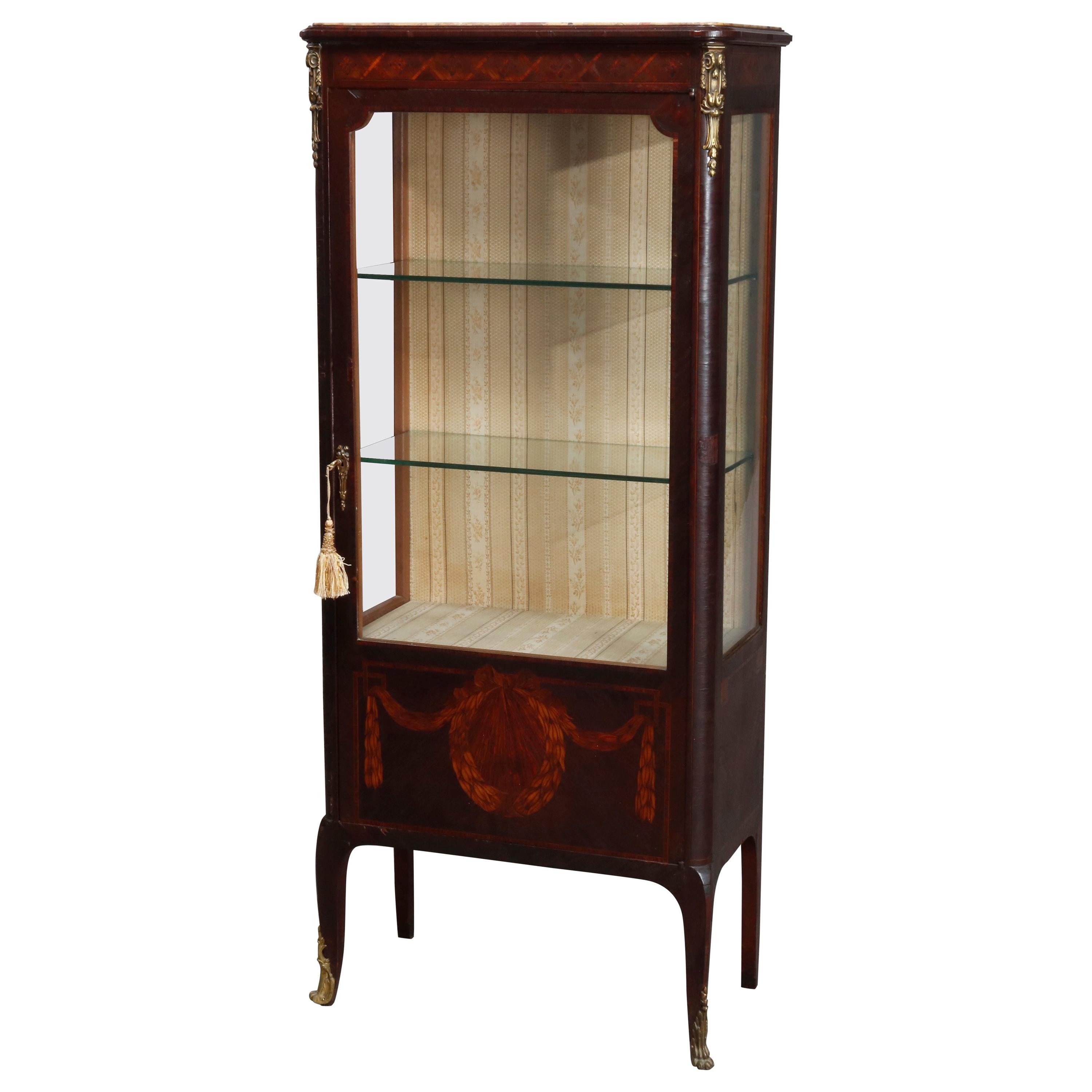 Antique French Louis XV Style Marquetry and Ormolu Decorated Vitrine, circa 1890