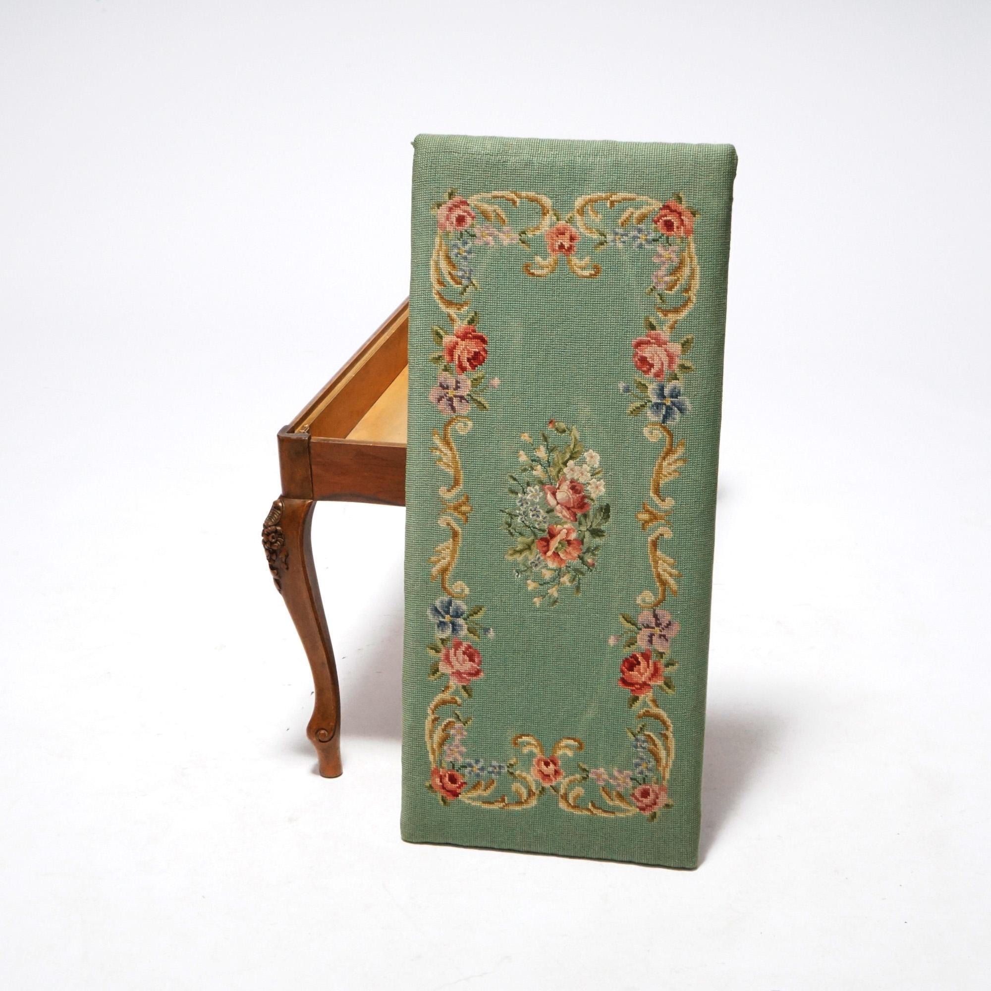 Antique French Louis XV Style Needlepoint & Carved Walnut Bench c1930 6