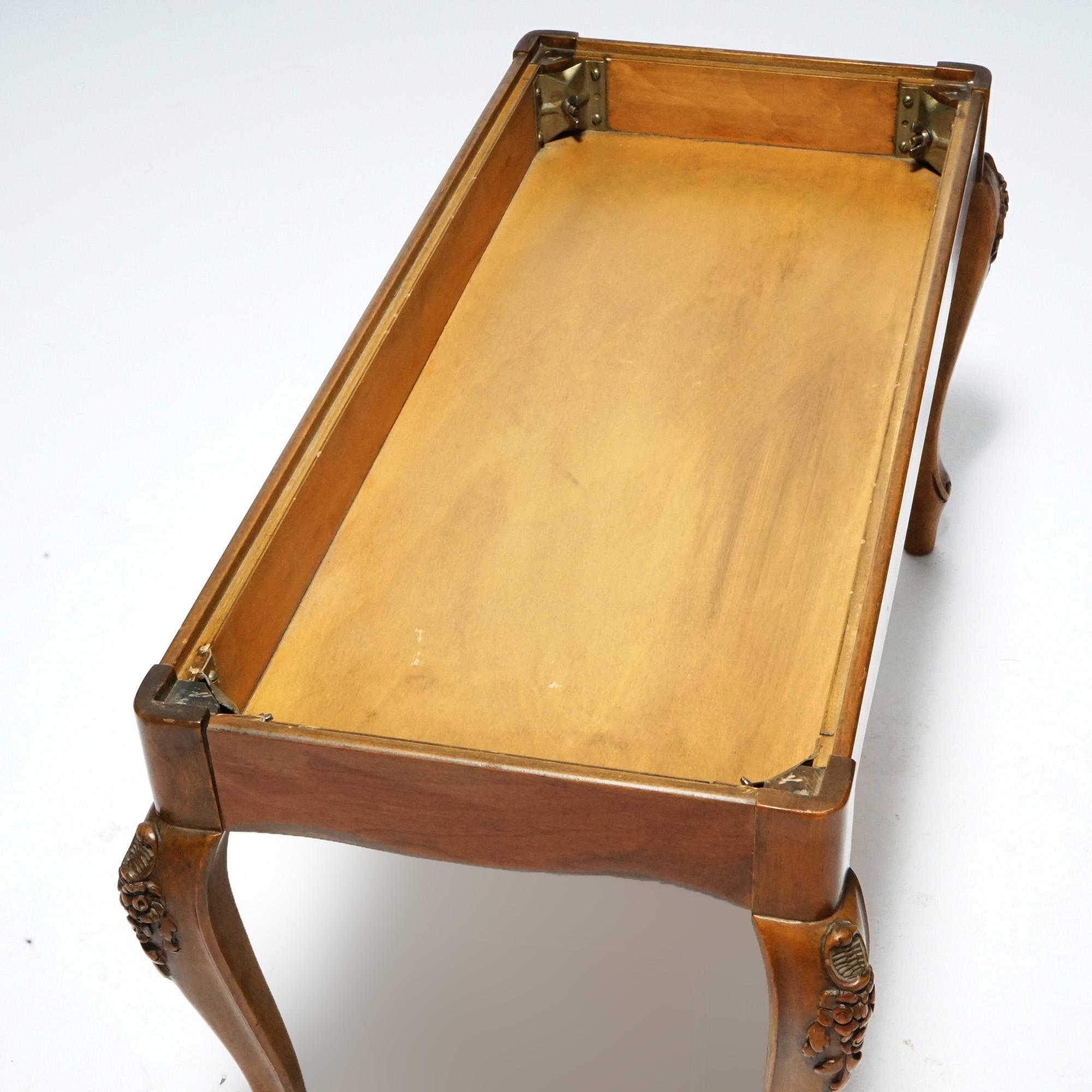 Antique French Louis XV Style Needlepoint & Carved Walnut Bench c1930 7