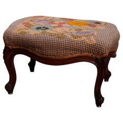 Antique French Louis XV Style Needlepoint Walnut Footstool, circa 1900