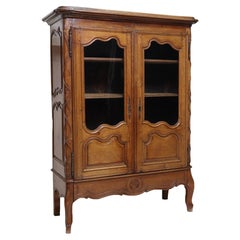 Vintage French Louis XV Style Oak Display Cabinet Vitrine
