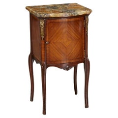 Antique French Louis XV Style One Door Nightstand, Marble Top and Ormolu Mounts