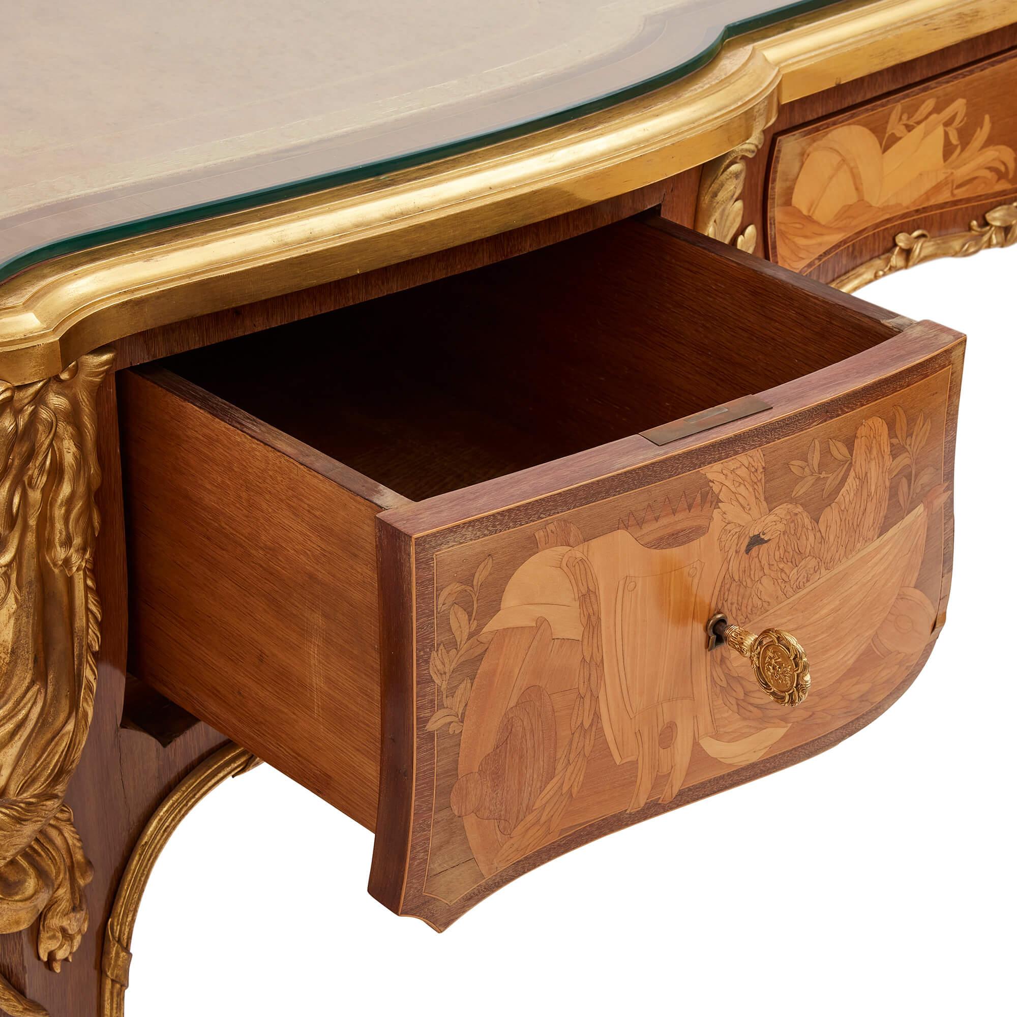 Antique French Louis XV Style Ormolu Mounted Marquetry Desk by Maison Léger For Sale 6