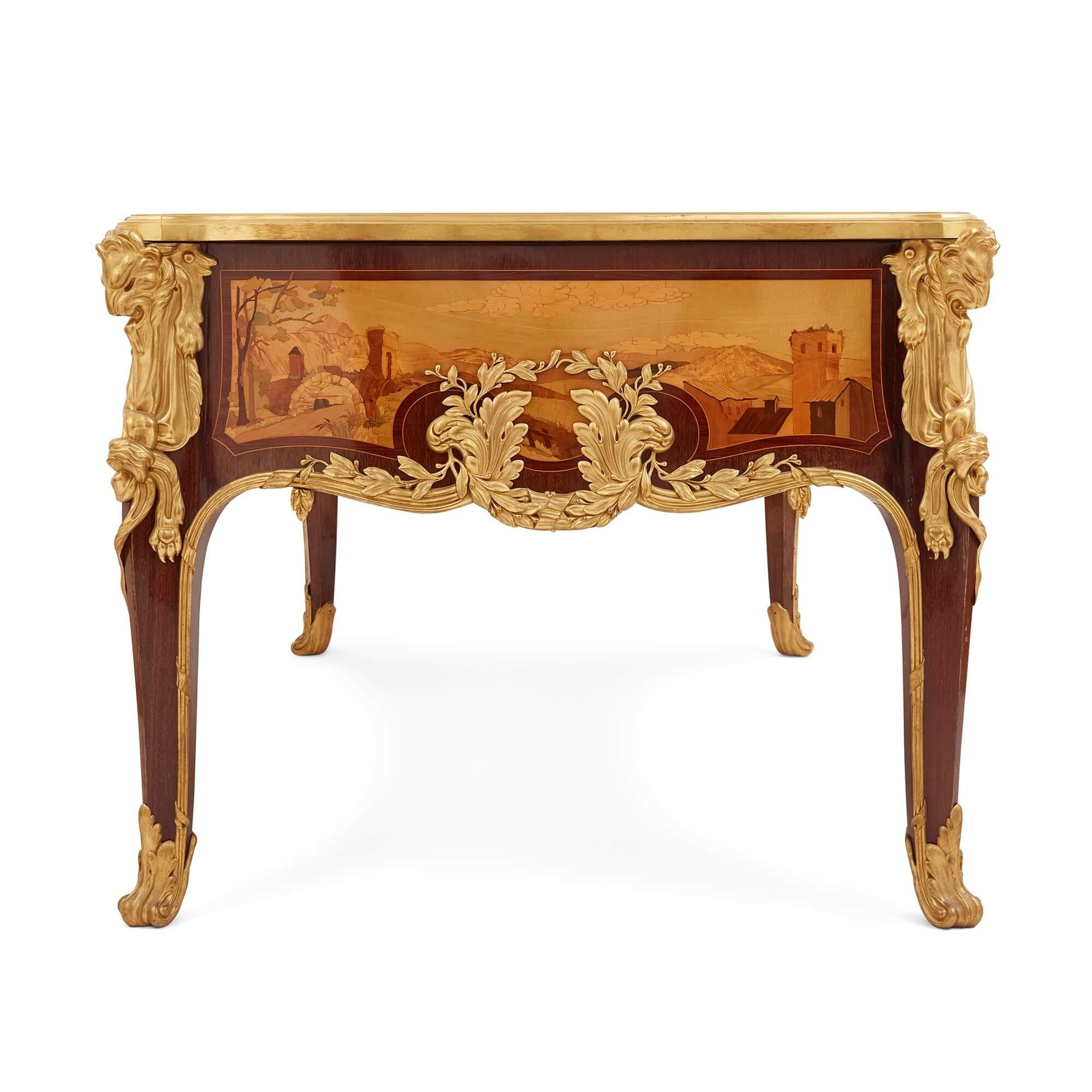 Antique French Louis XV Style Ormolu Mounted Marquetry Desk by Maison Léger In Good Condition For Sale In London, GB