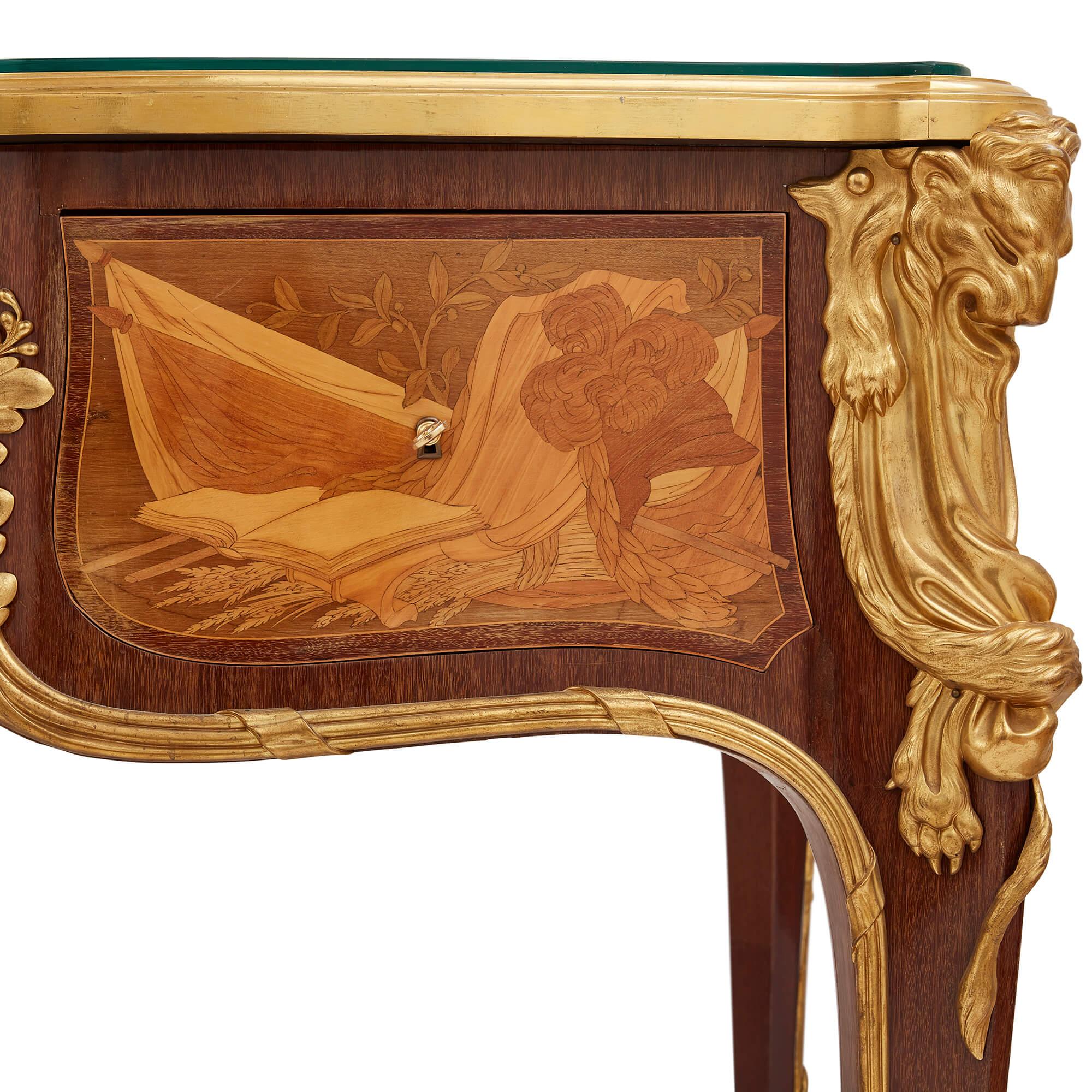 Antique French Louis XV Style Ormolu Mounted Marquetry Desk by Maison Léger For Sale 1