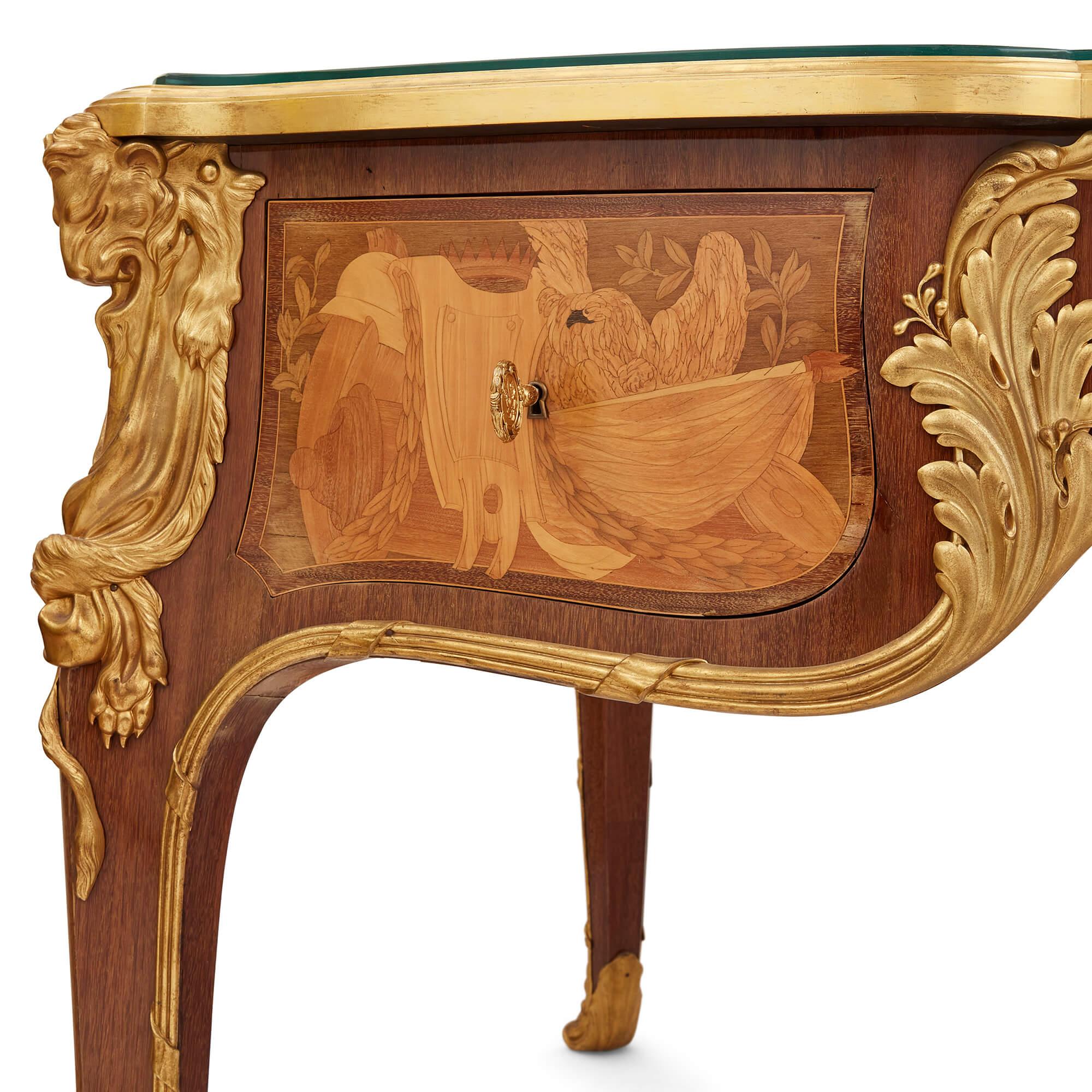 Antique French Louis XV Style Ormolu Mounted Marquetry Desk by Maison Léger For Sale 2