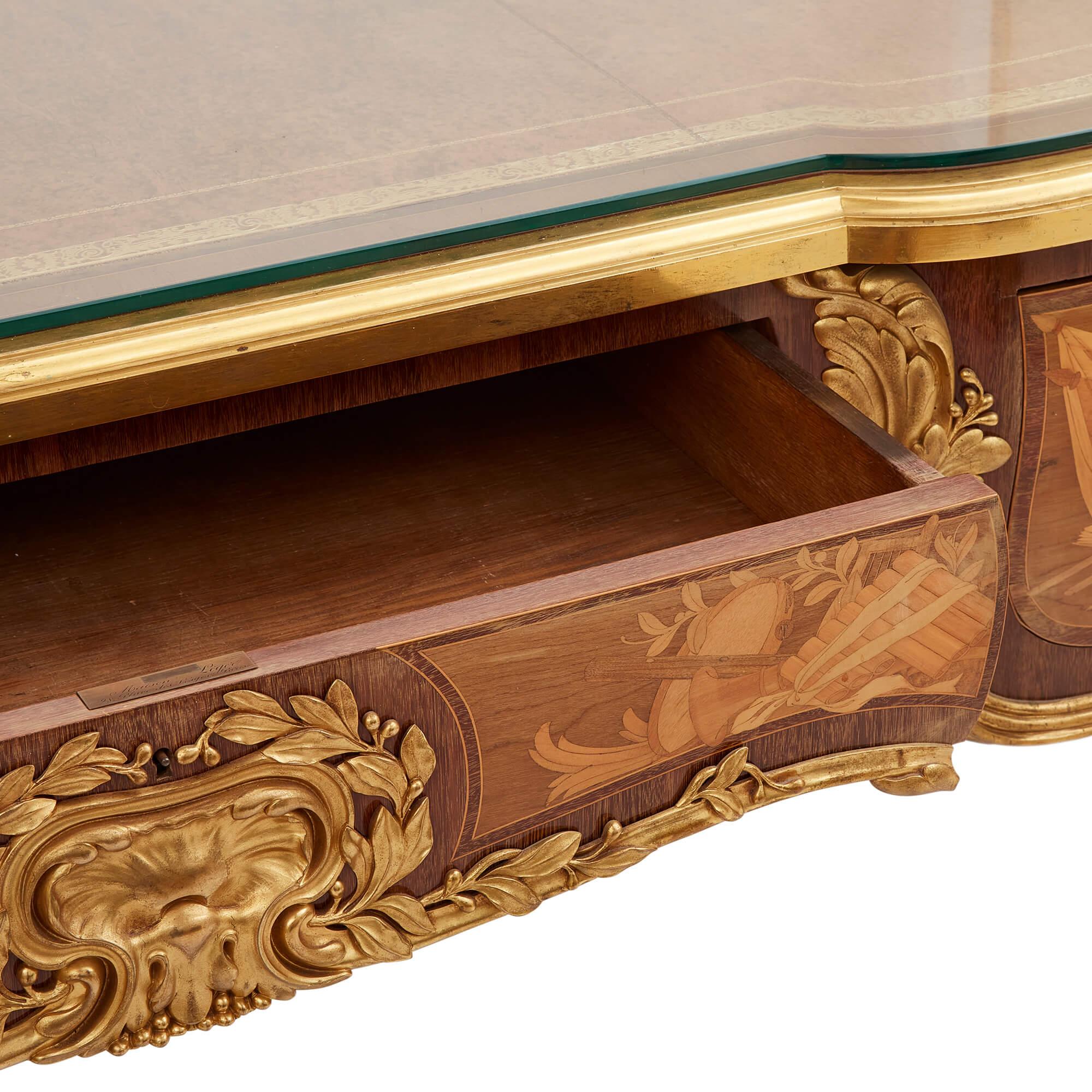 Antique French Louis XV Style Ormolu Mounted Marquetry Desk by Maison Léger For Sale 3