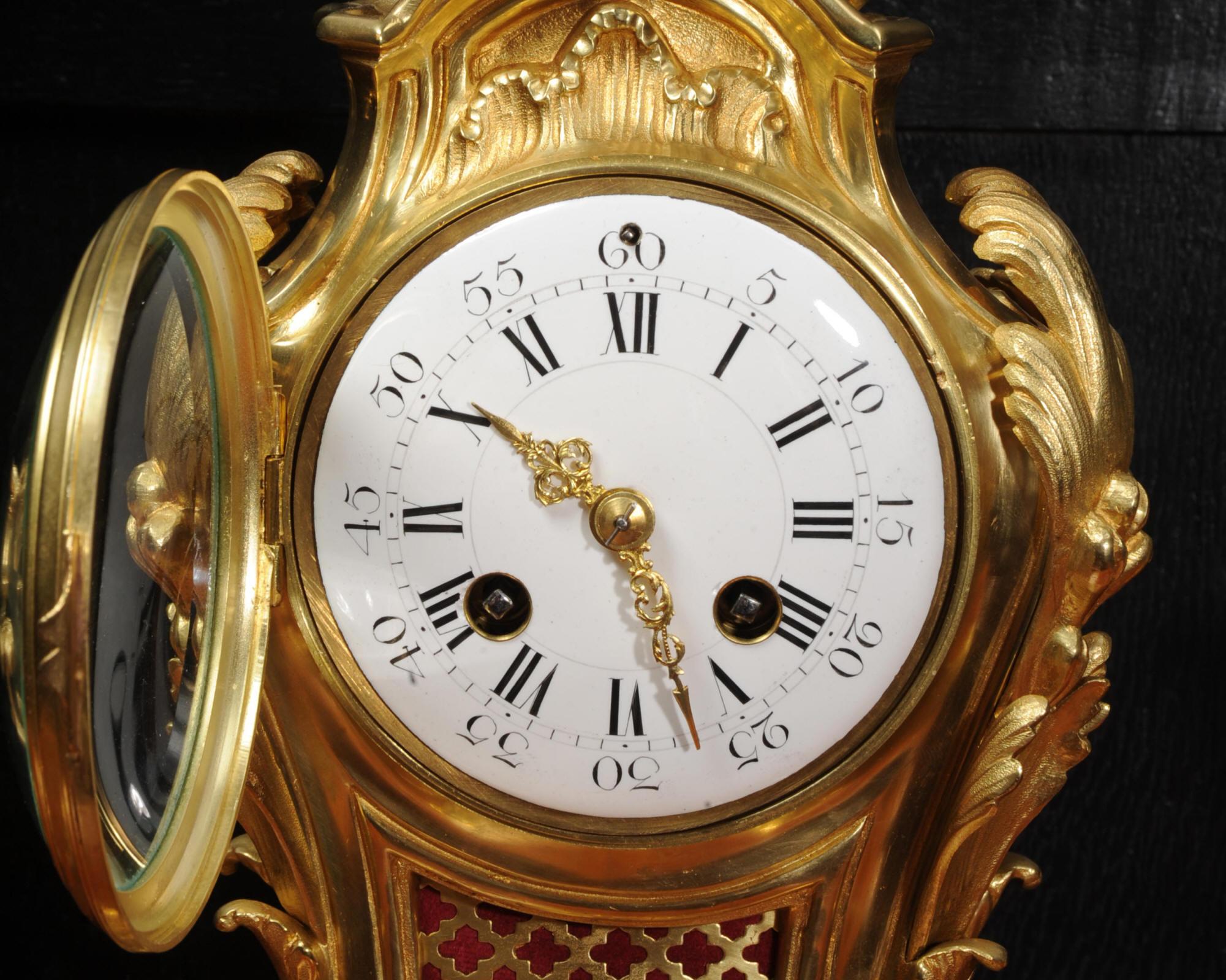 Antique French Louis XV Style Ormolu Rococo Clock Set 11