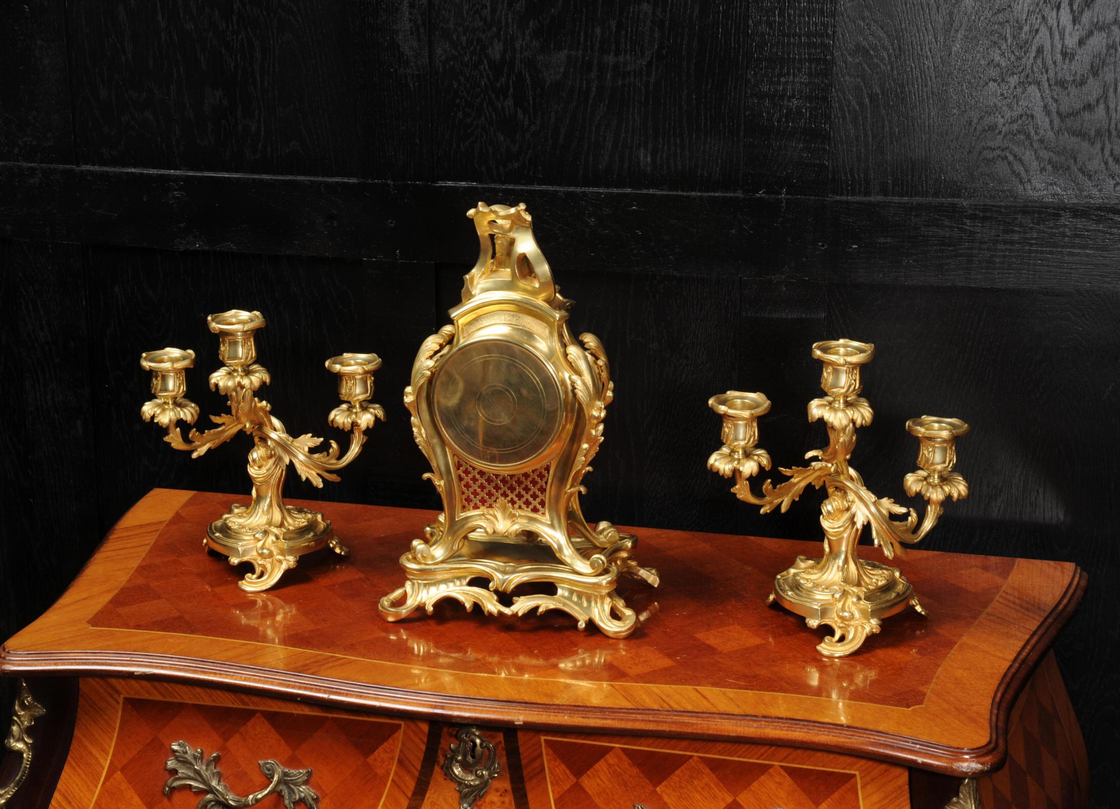 Antique French Louis XV Style Ormolu Rococo Clock Set 12