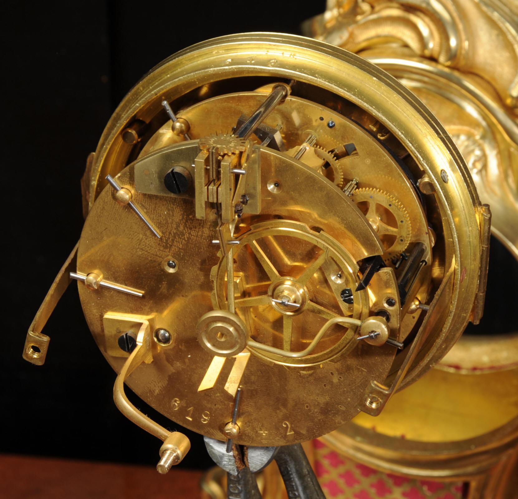 Antique French Louis XV Style Ormolu Rococo Clock Set 13