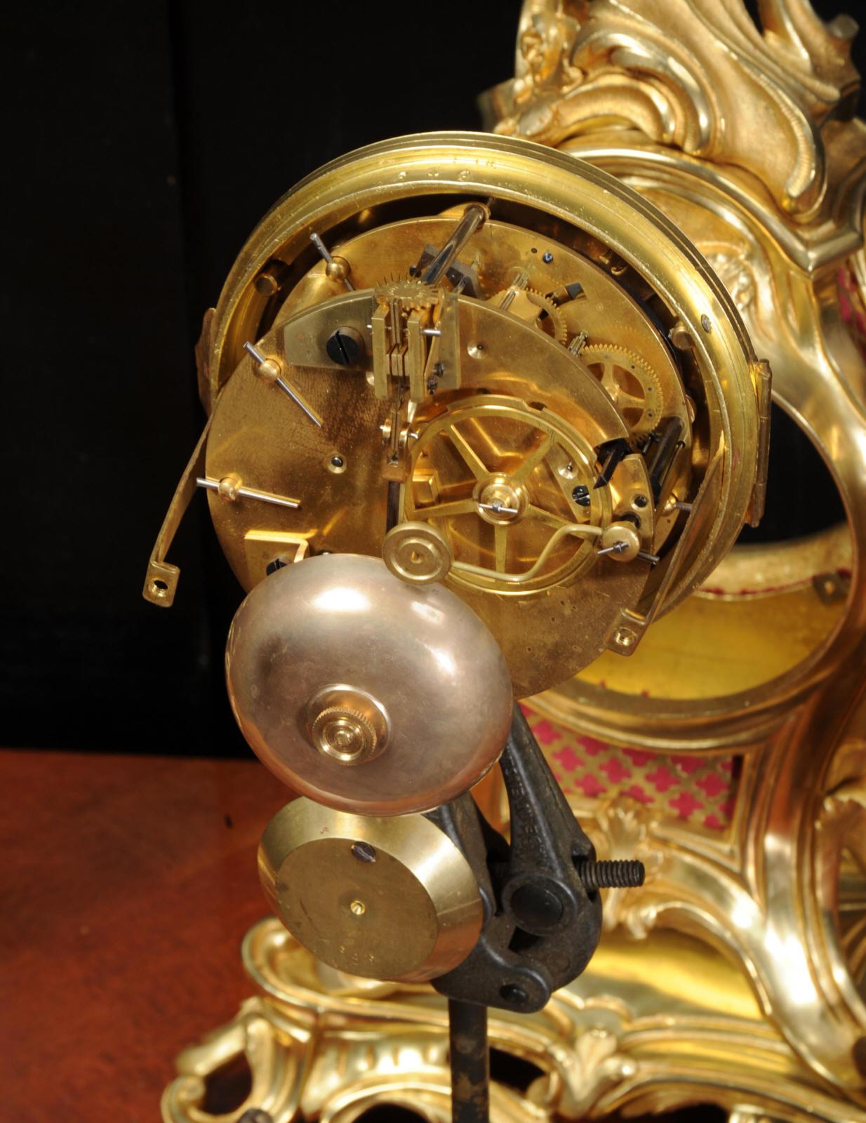 Antique French Louis XV Style Ormolu Rococo Clock Set 14
