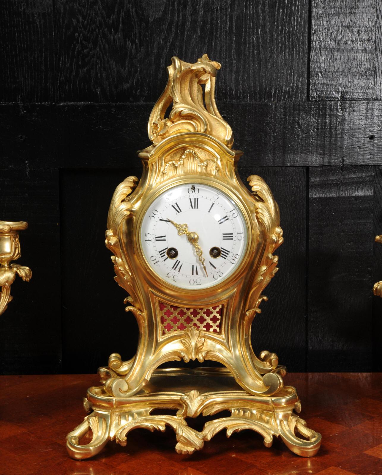 Antique French Louis XV Style Ormolu Rococo Clock Set 5