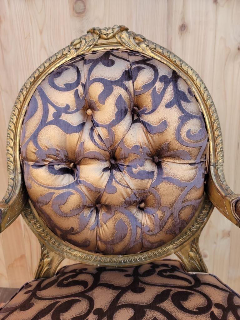 19th Century Antique French Louis XV Style Ornate Carved Giltwood Fauteuil Armchairs, Pair For Sale