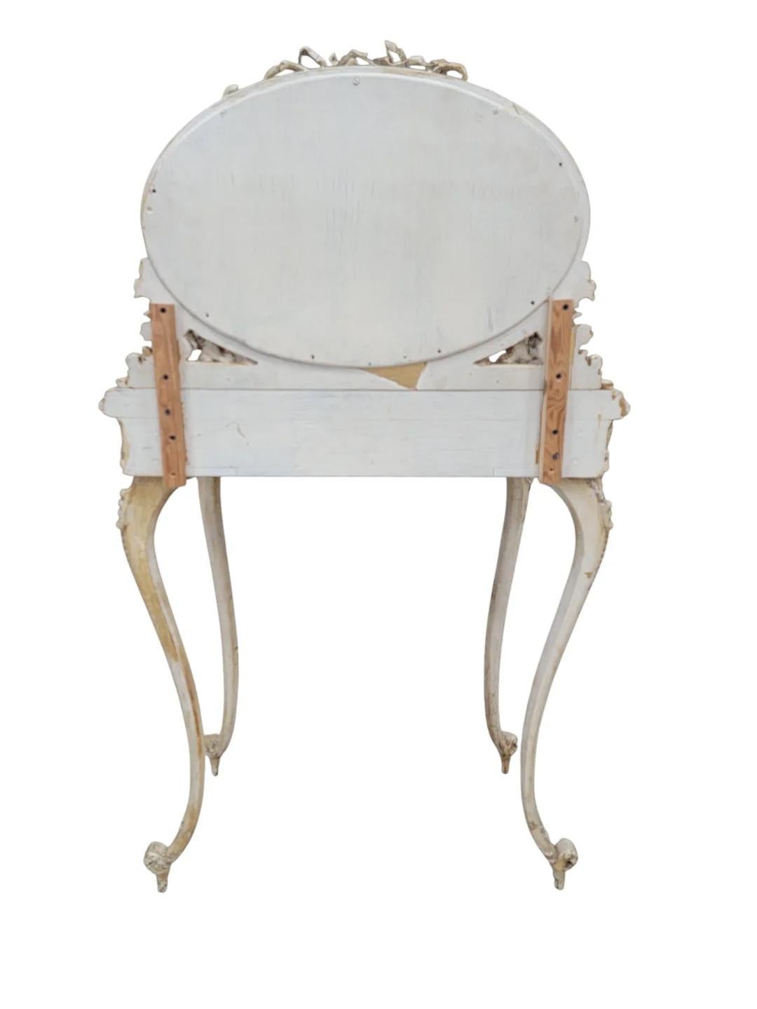 Ancienne table de toilette sculptée de style Louis XV française avec chaise en vente 10