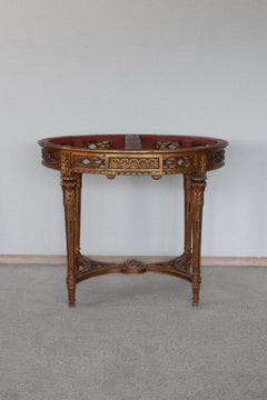 Antique French Louis XV-Style Oval Gilded Wood Table Base