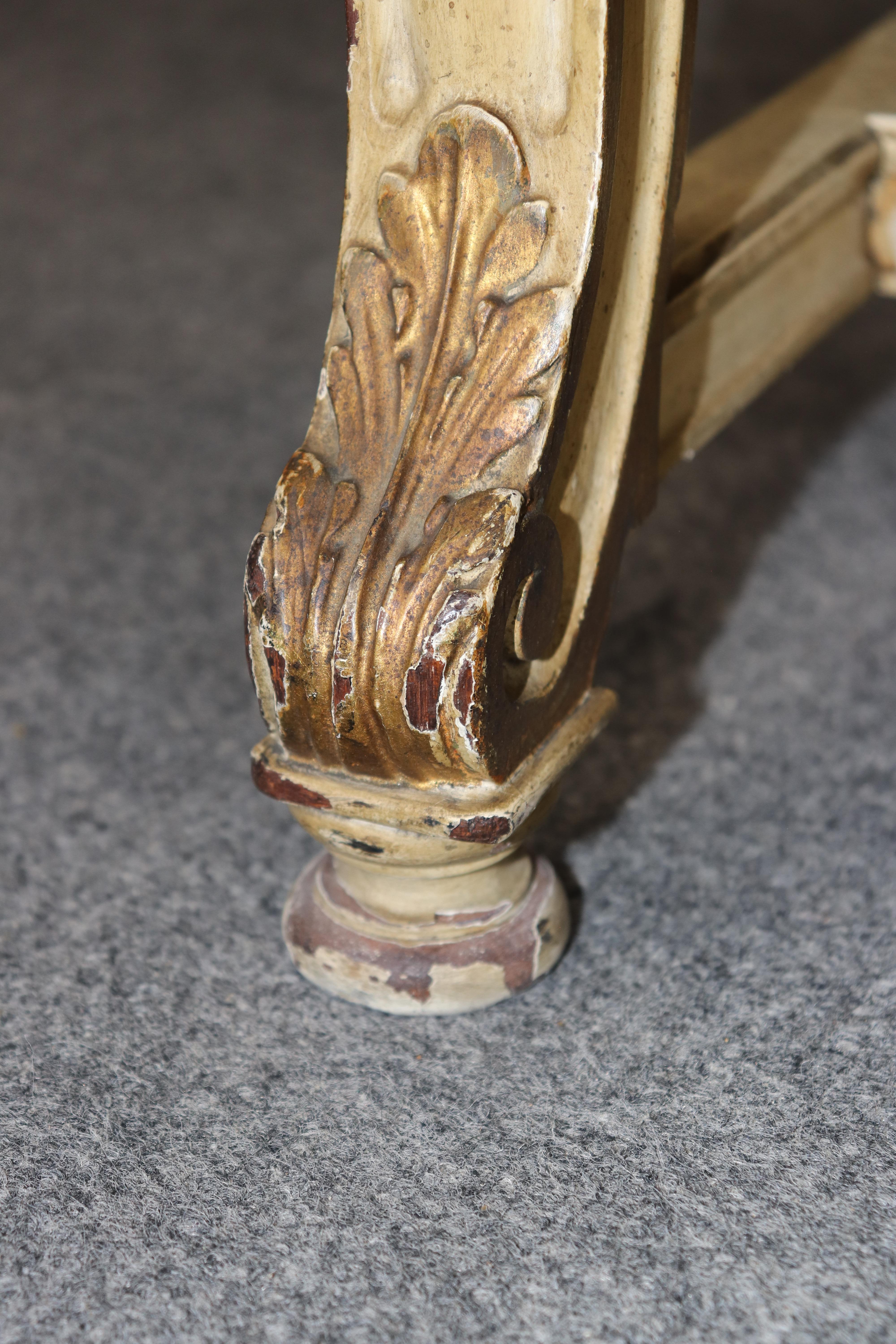 Antique French Louis XV Style Paint Decorated and Gilt Accent Bench C. 1920's 2
