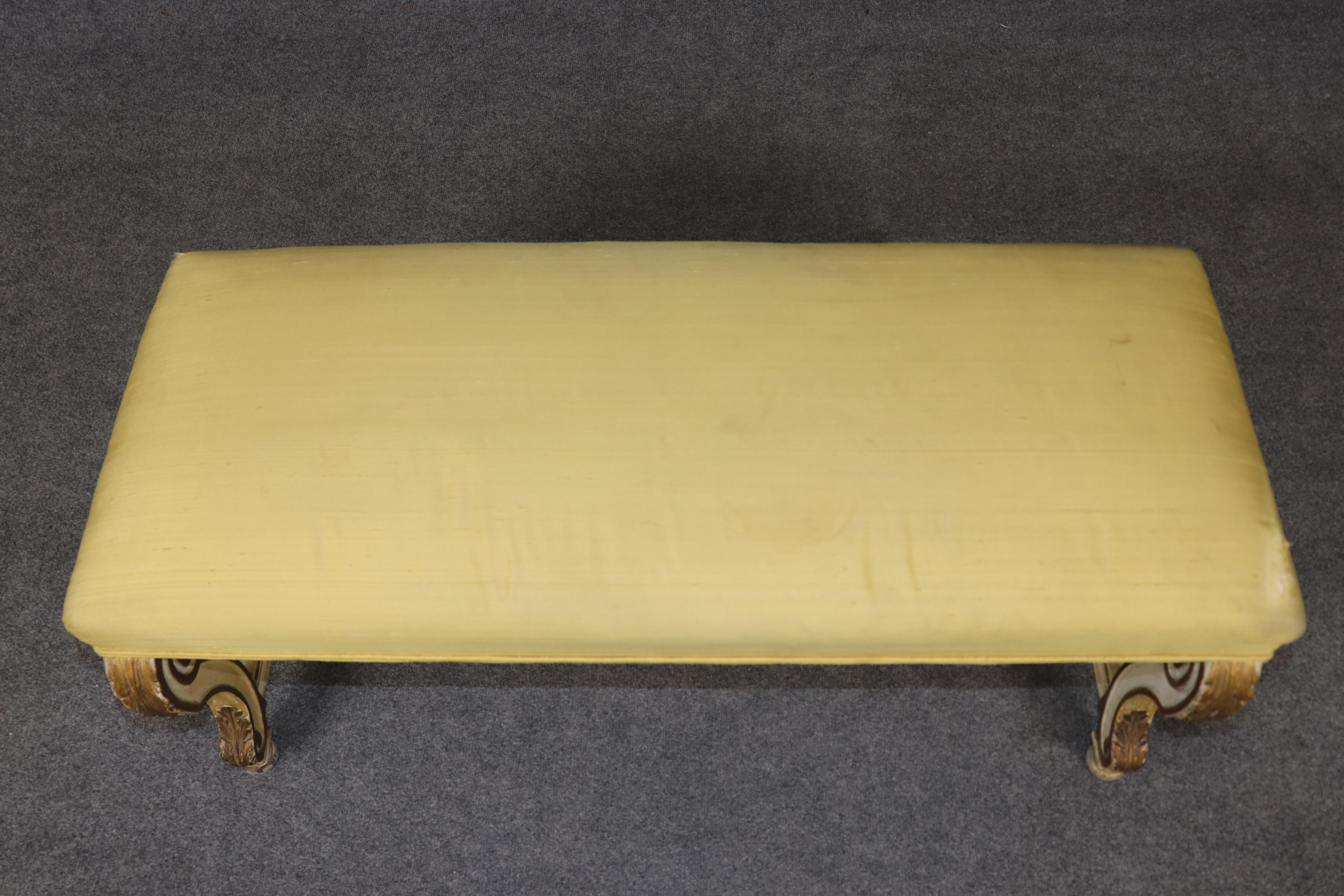 Antique French Louis XV Style Paint Decorated and Gilt Accent Bench C. 1920's 3