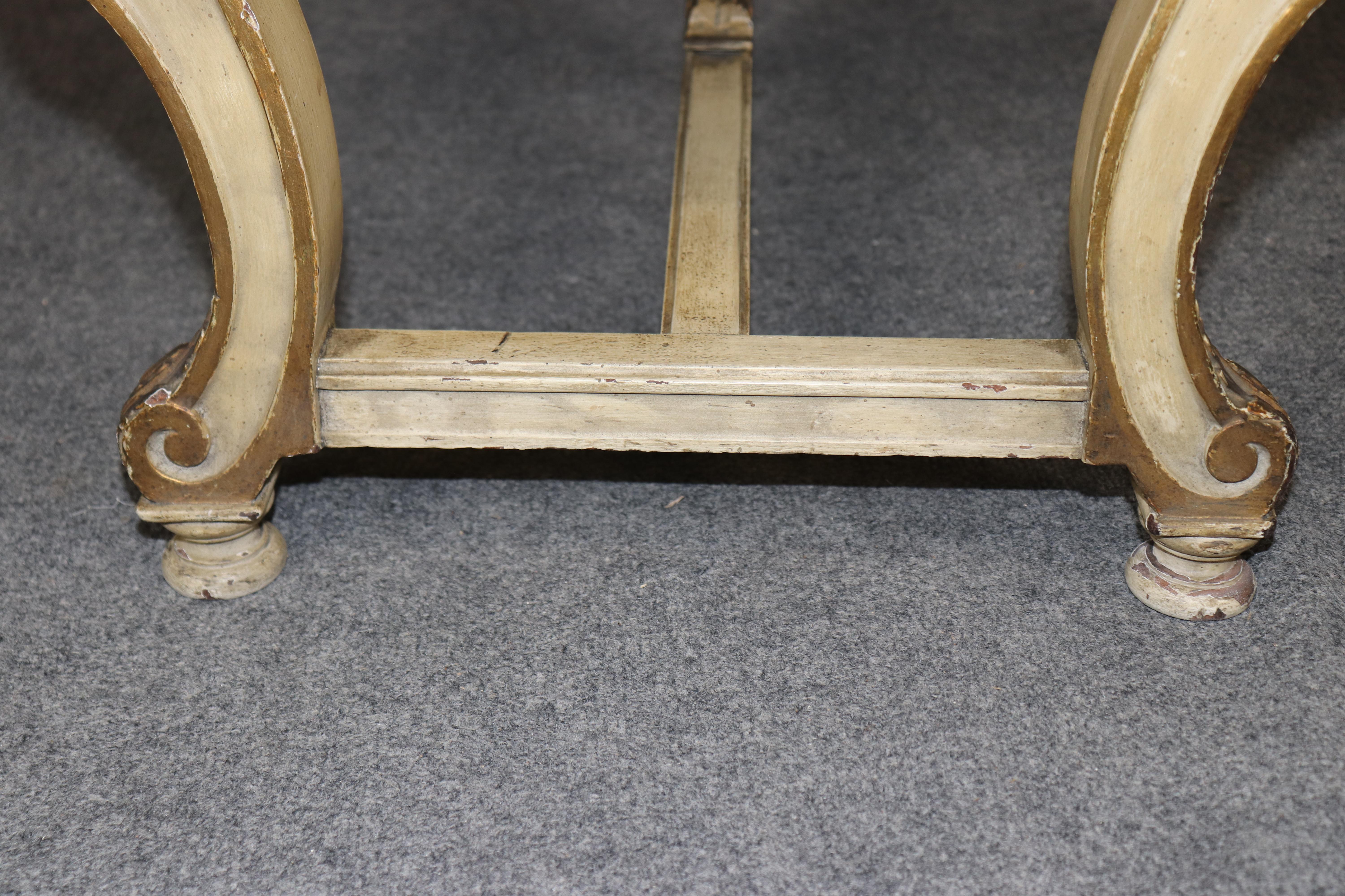 Antique French Louis XV Style Paint Decorated and Gilt Accent Bench C. 1920's 5