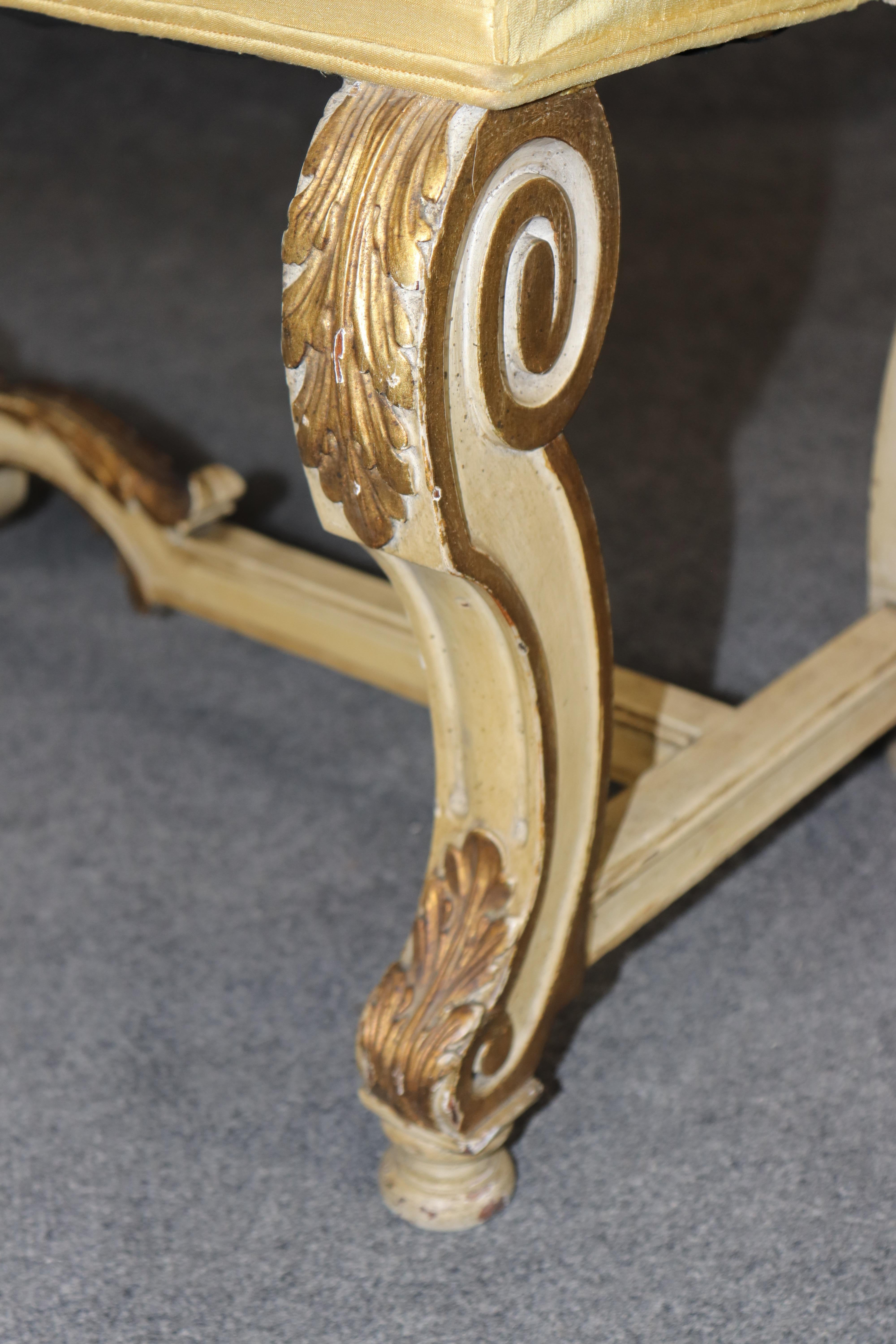 Tappezzeria Antique French Louis XV Style Paint Decorated and Gilt Accent Bench C. 1920's