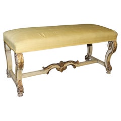 Antique French Louis XV Style Paint Decorated and Gilt Accent Bench C. 1920's
