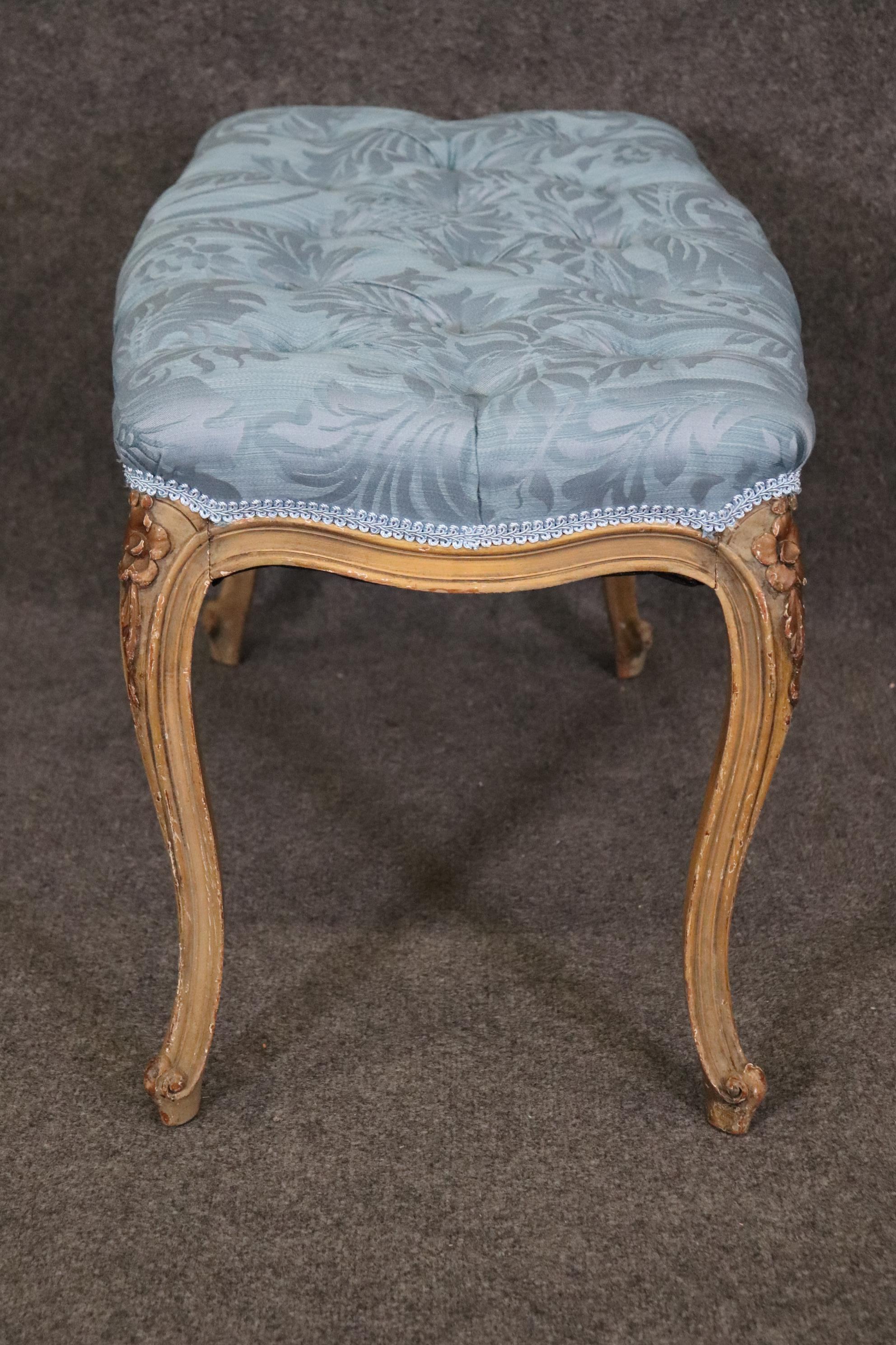 20th Century Antique French Louis XV Style Paint Decorated Tufted Bench Footstool  For Sale