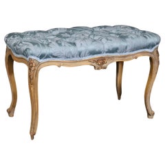 Antique French Louis XV Style Paint Decorated Tufted Bench Footstool (panca decorata)