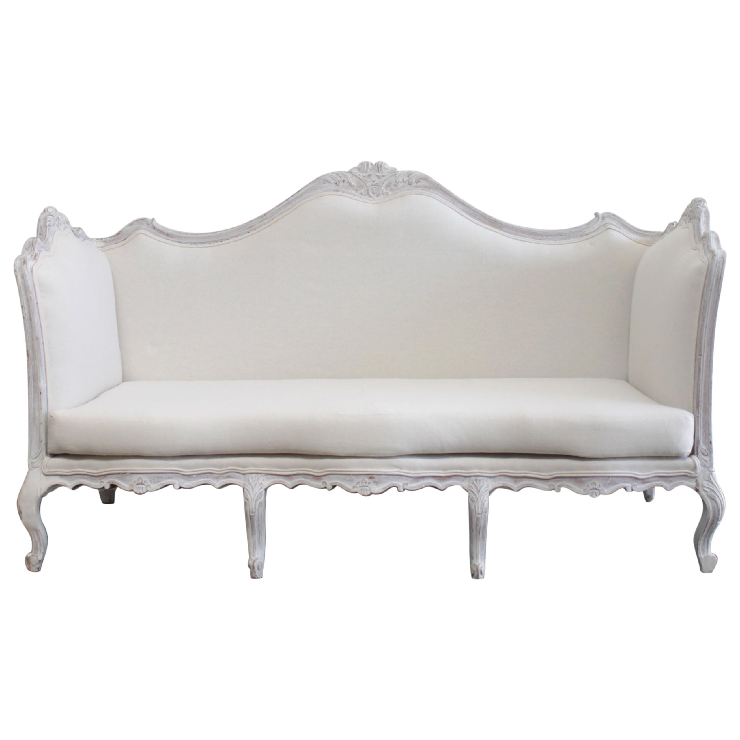 Antique French Louis XV Style Painted and Upholstered Sofa
