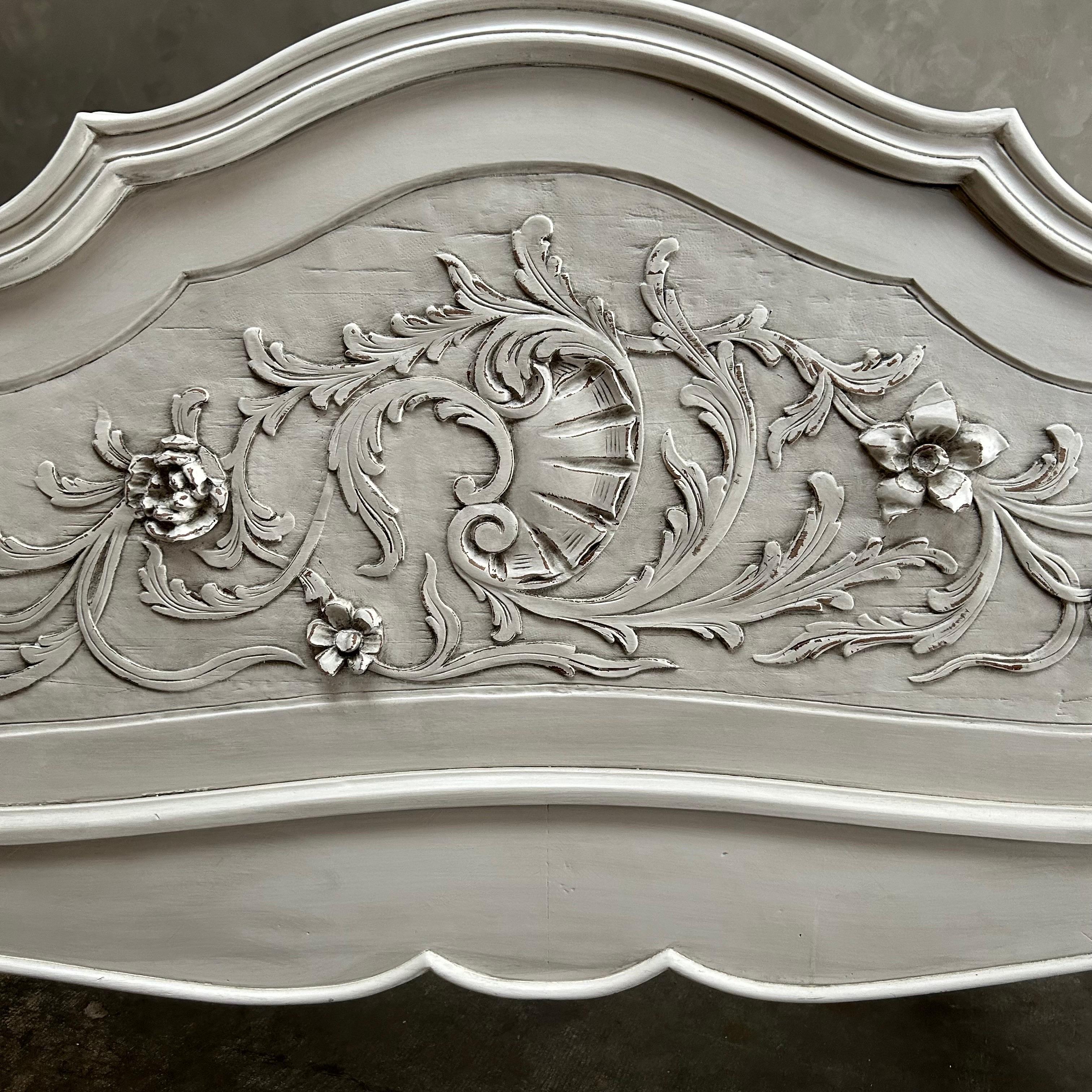 19th Century Antique French Louis XV Style Painted Bed For Sale