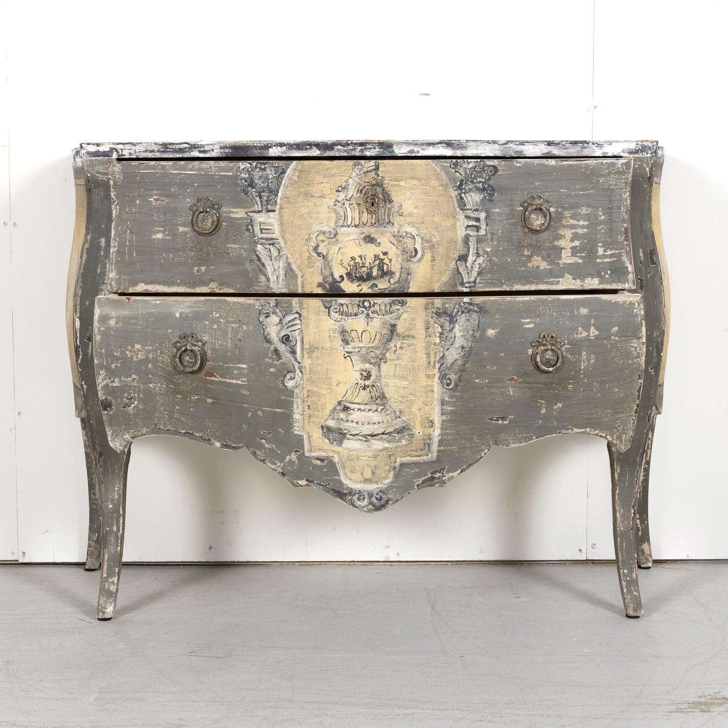 Early 20th Century Antique French Louis XV Style Painted Commode Sauteuse For Sale