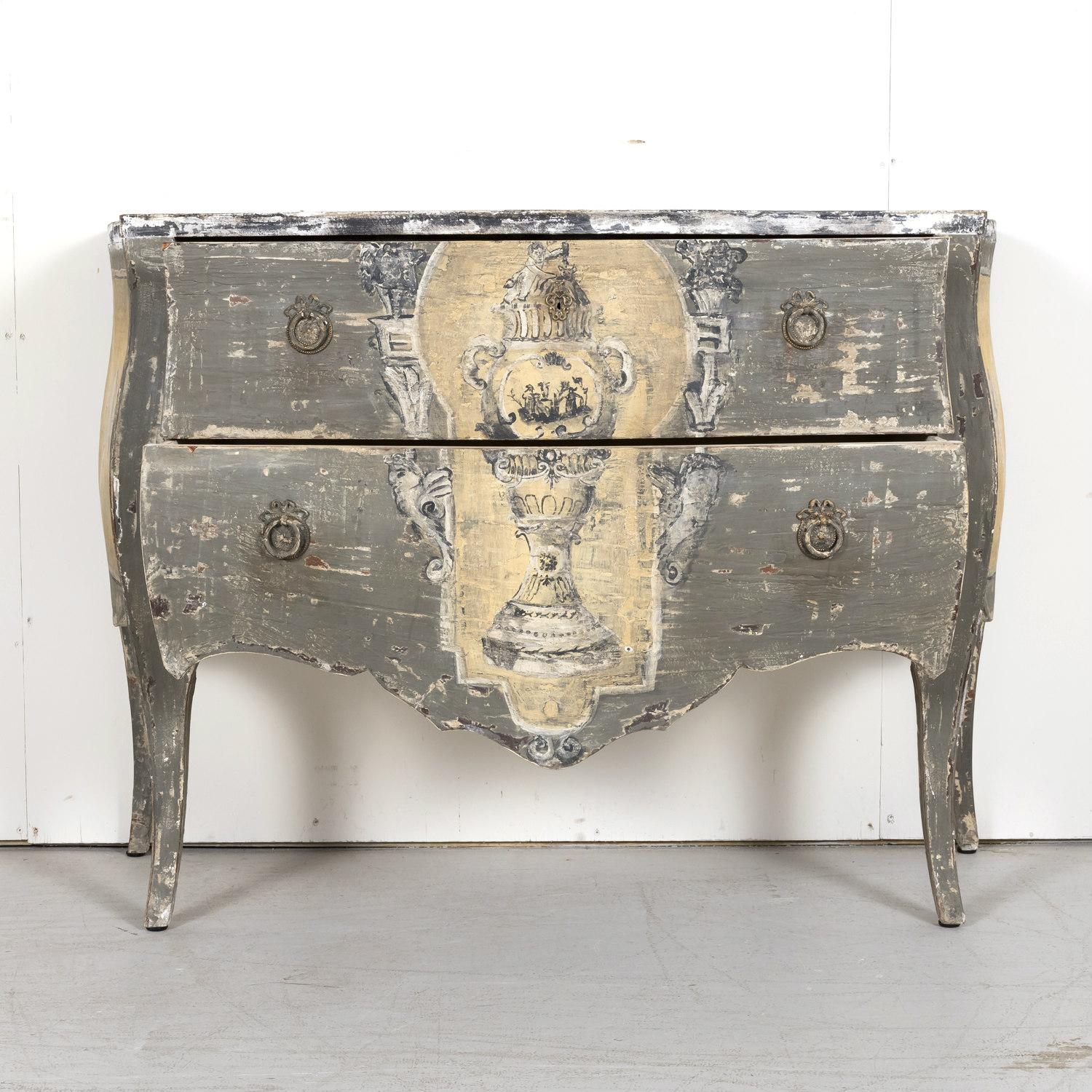 Dipinto a mano Antique French Louis XV Style Painted Commode Sauteuse in vendita