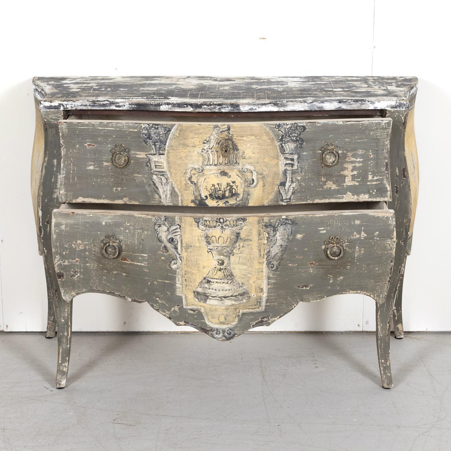 Wood Antique French Louis XV Style Painted Commode Sauteuse For Sale