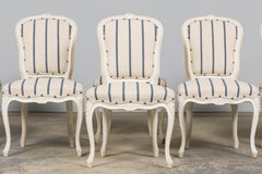 Antique French Louis XV Style Painted Dining Chairs in Blue Stripe- Set of 8