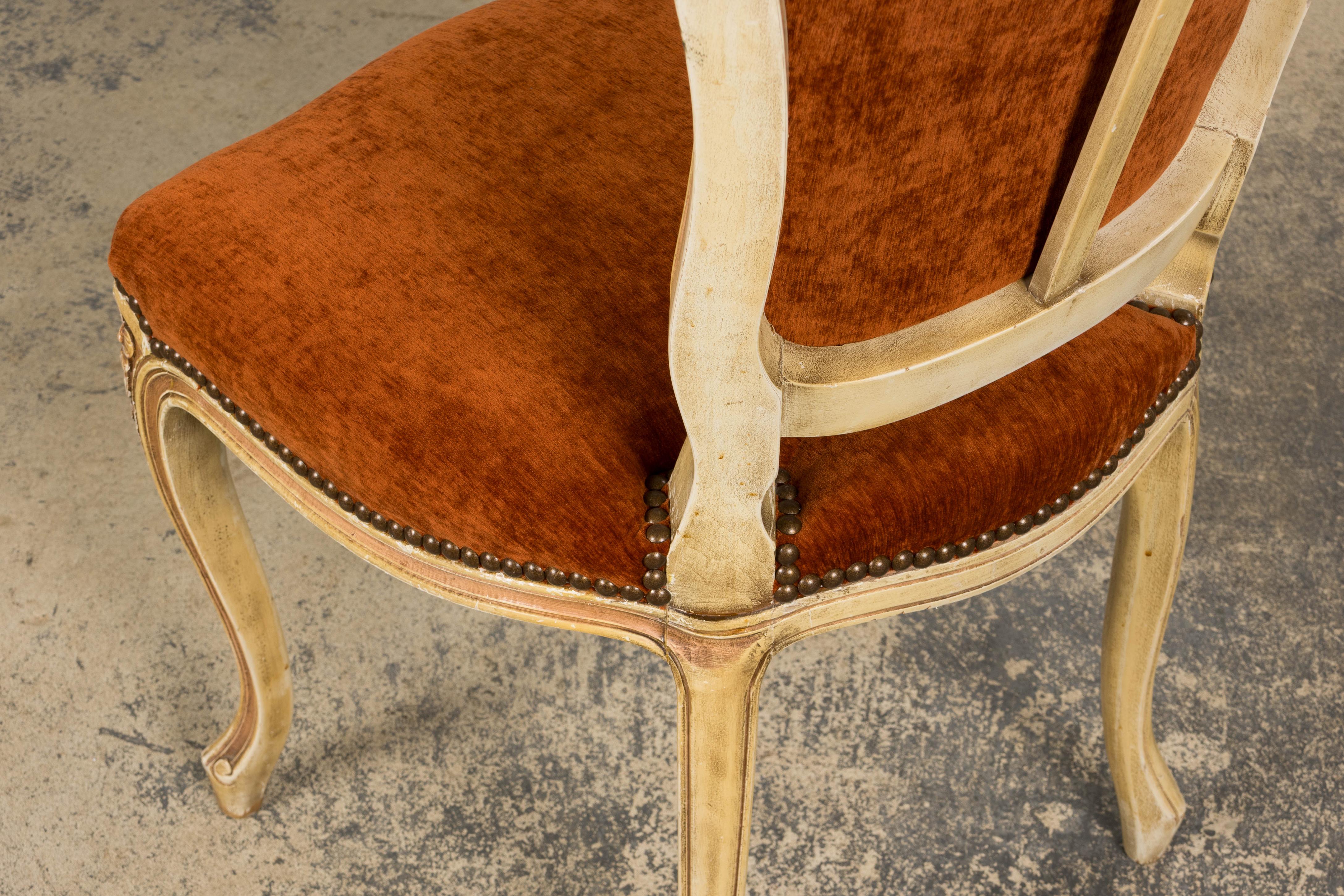 Antique French Louis XV Stil gemalt Esszimmerstühle In Rust Stoff - Set von 6 im Angebot 7