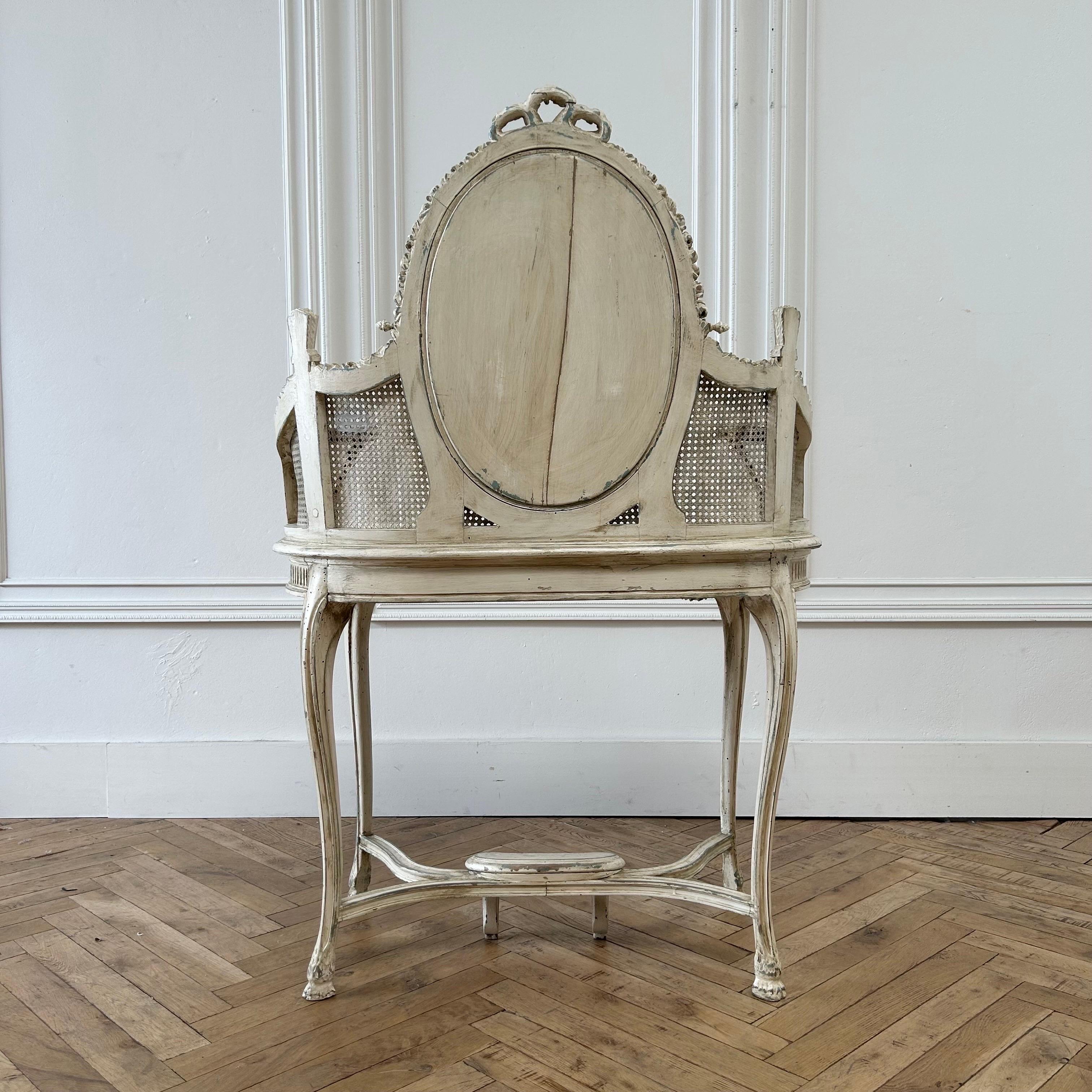 Antique French Louis XV Style Painted Vanity with Rose Carvings 6