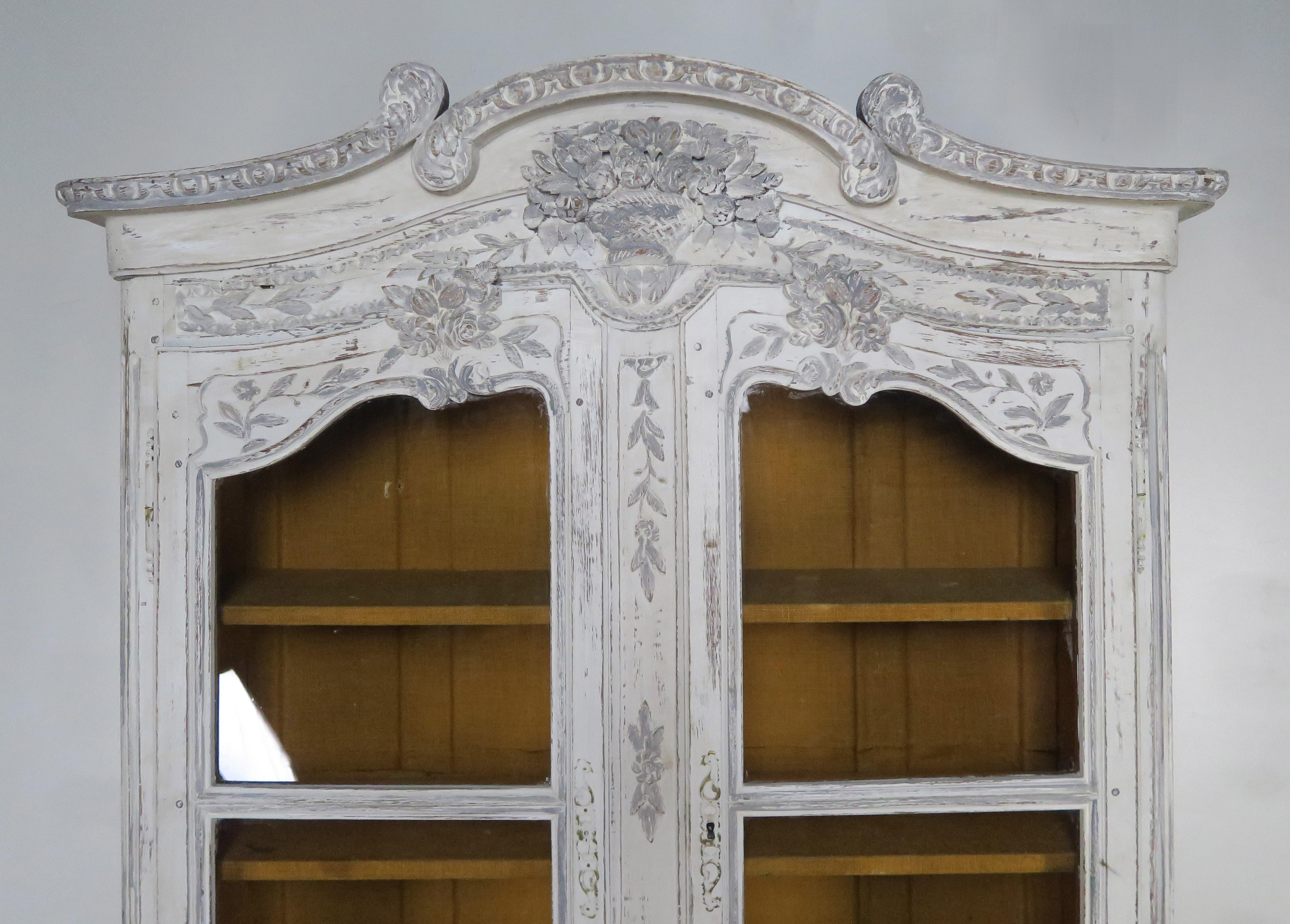 Hand-Carved Antique French Louis XV Style Painted Wedding Armoire