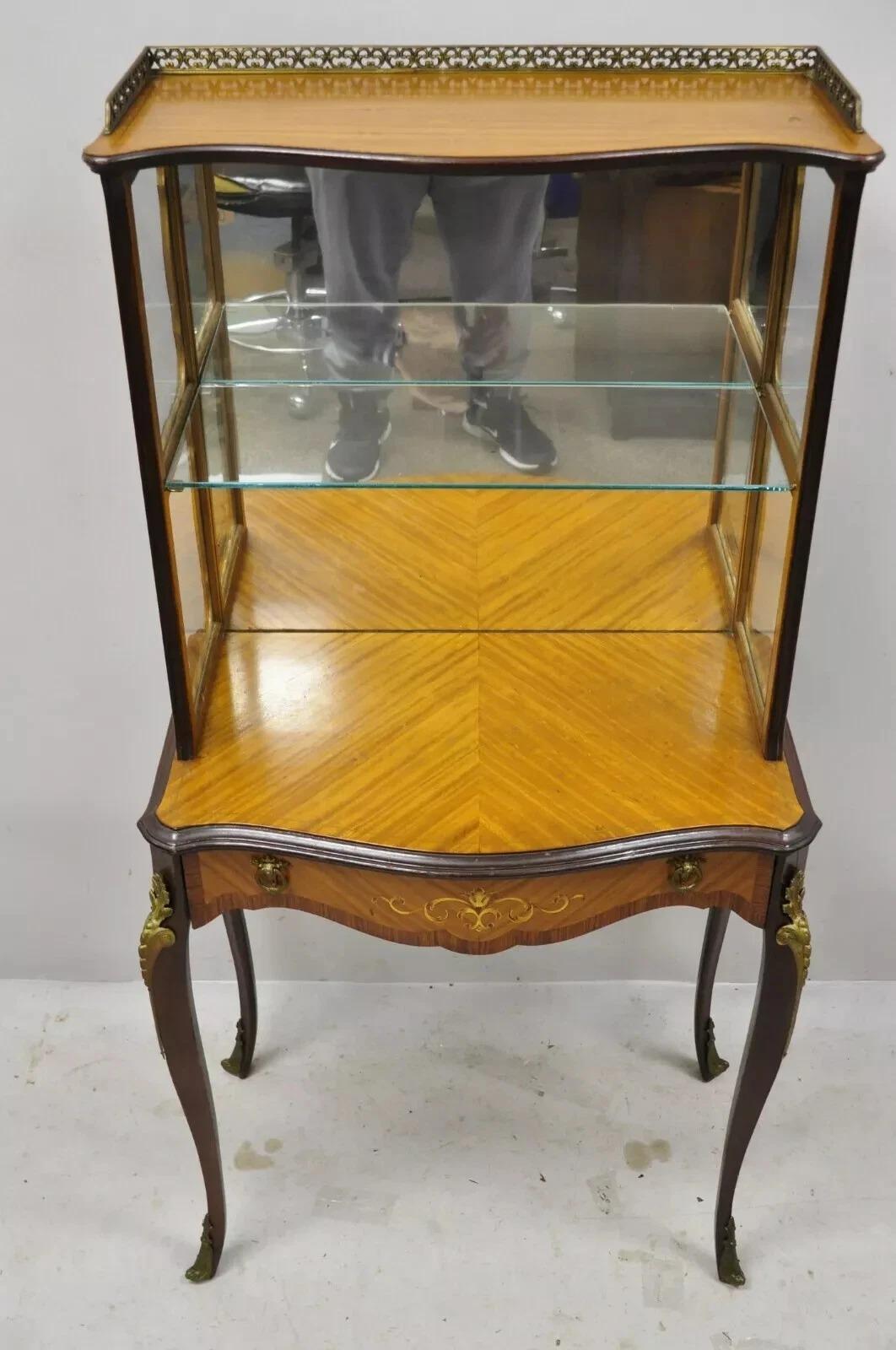 Antique French Louis XV Style Petite Curio Etagere with Satinwood Inlay & Mirror For Sale 6