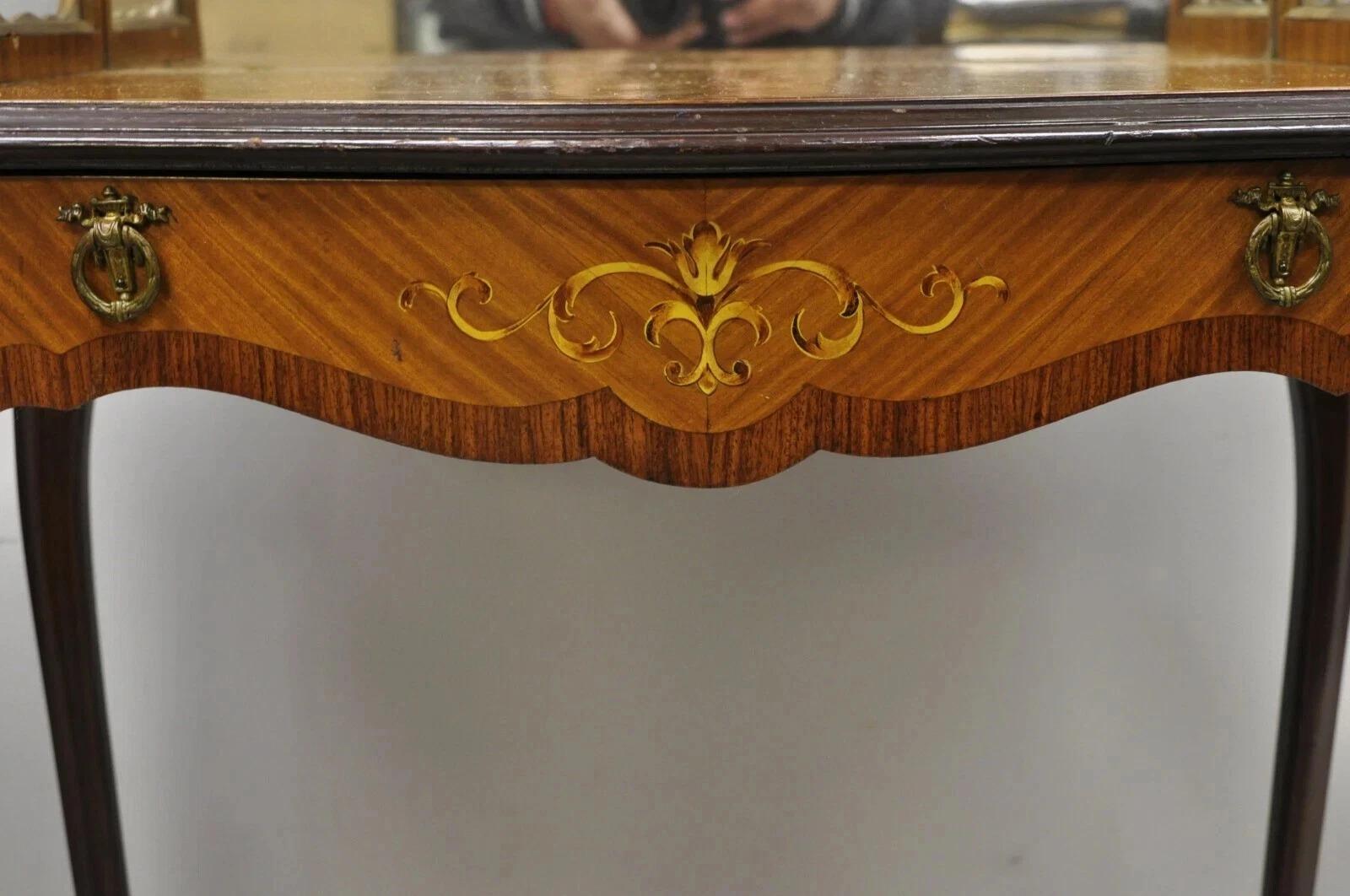 Unknown Antique French Louis XV Style Petite Curio Etagere with Satinwood Inlay & Mirror For Sale