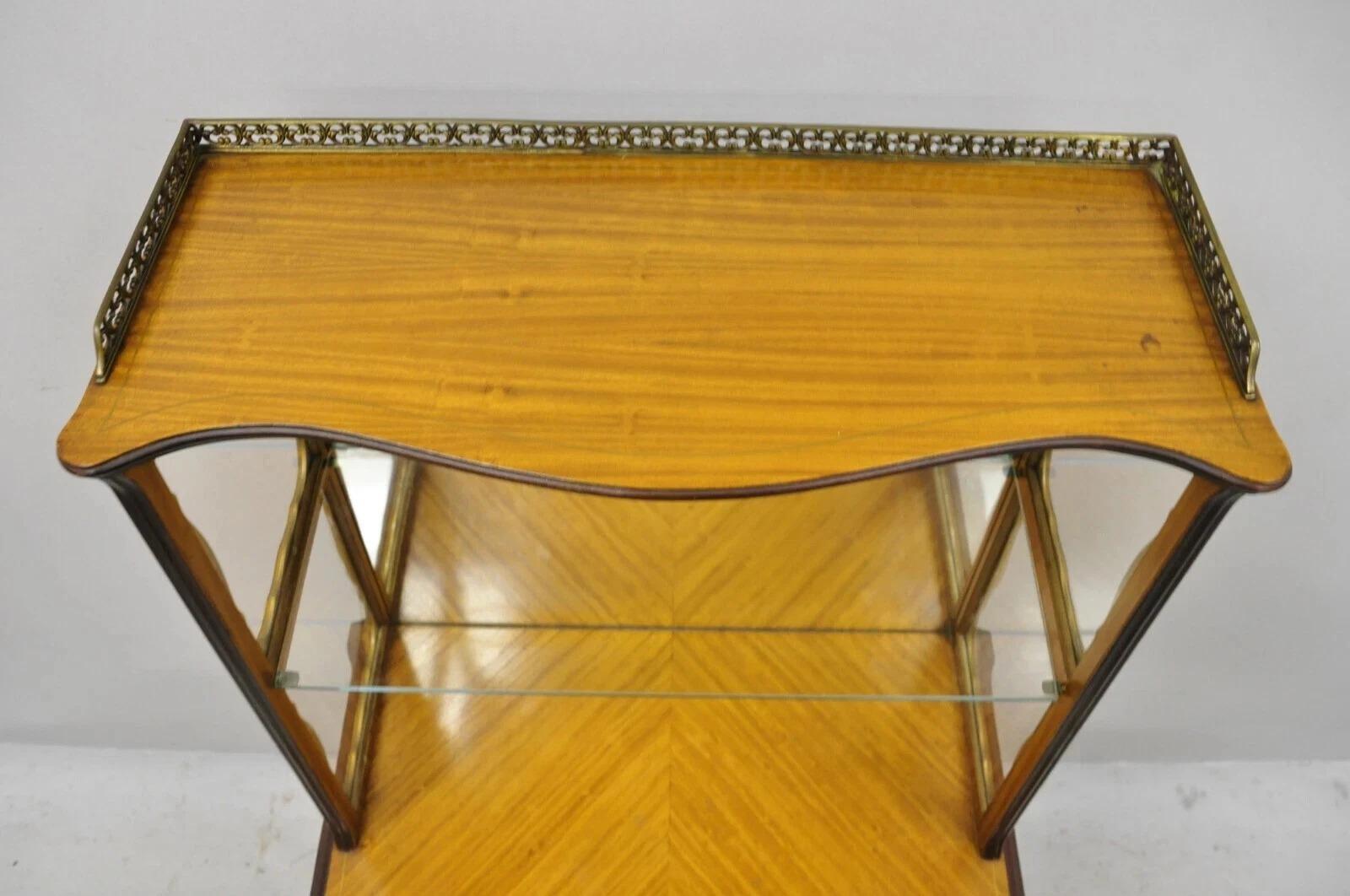 20th Century Antique French Louis XV Style Petite Curio Etagere with Satinwood Inlay & Mirror For Sale