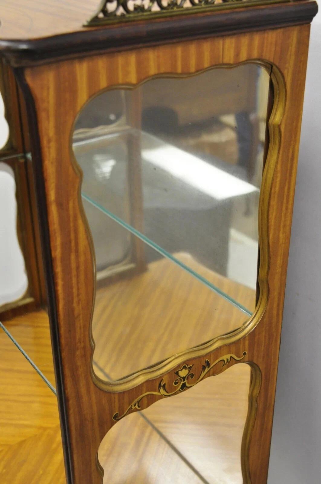 Antique French Louis XV Style Petite Curio Etagere with Satinwood Inlay & Mirror For Sale 1